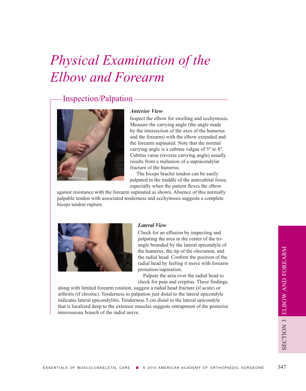 Physical Examination of the Elbow and Forearm