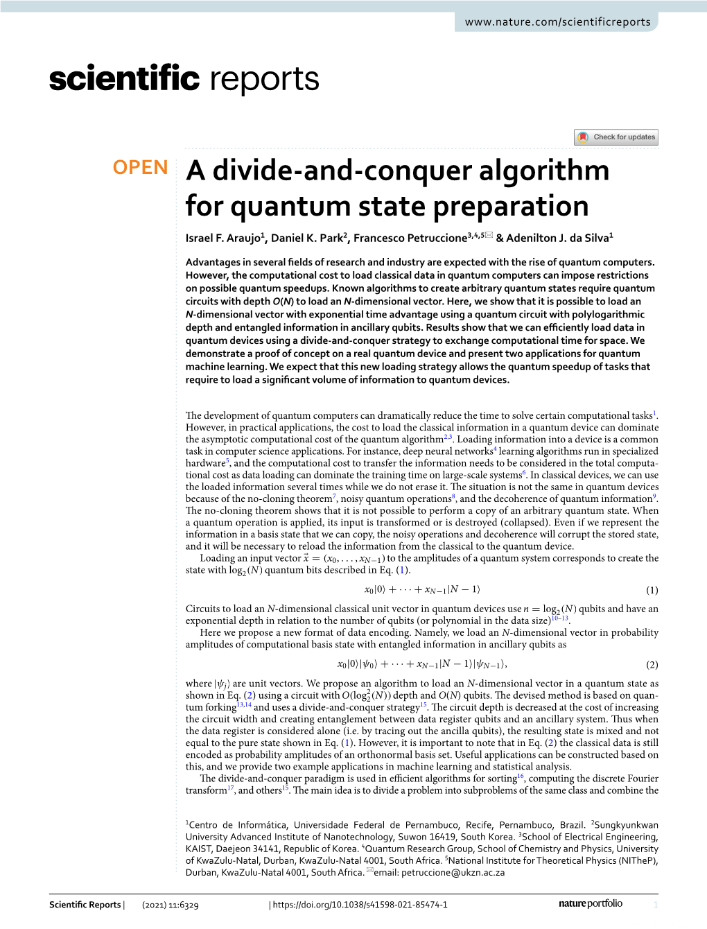 A Divide-And-Conquer Algorithm for Quantum State Preparation