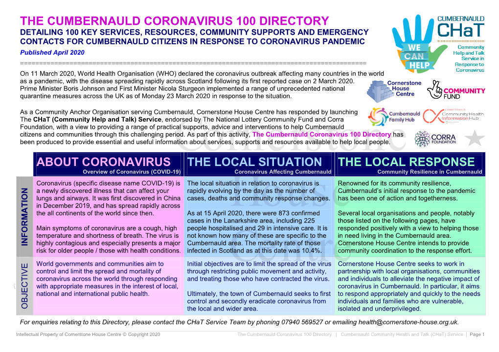 The Cumbernauld Coronavirus 100 Directory