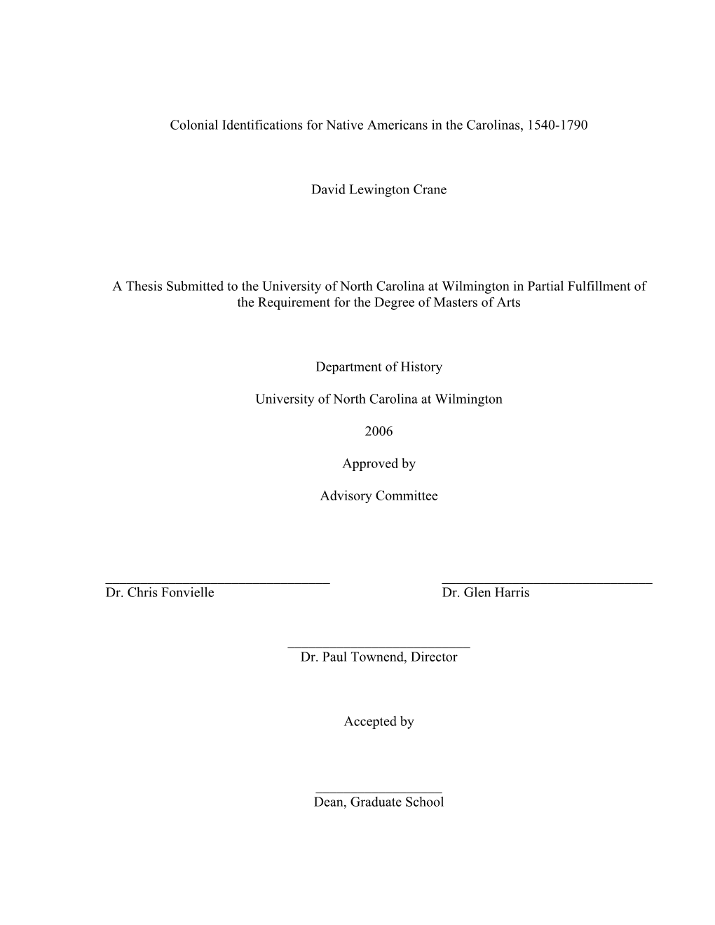 Colonial Identifications for Native Americans in the Carolinas, 1540-1790