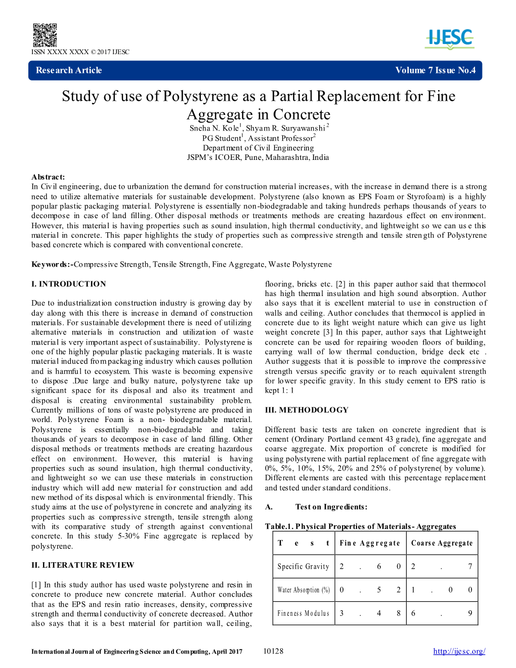 Study of Use of Polystyrene As a Partial Replacement for Fine Aggregate in Concrete Sneha N