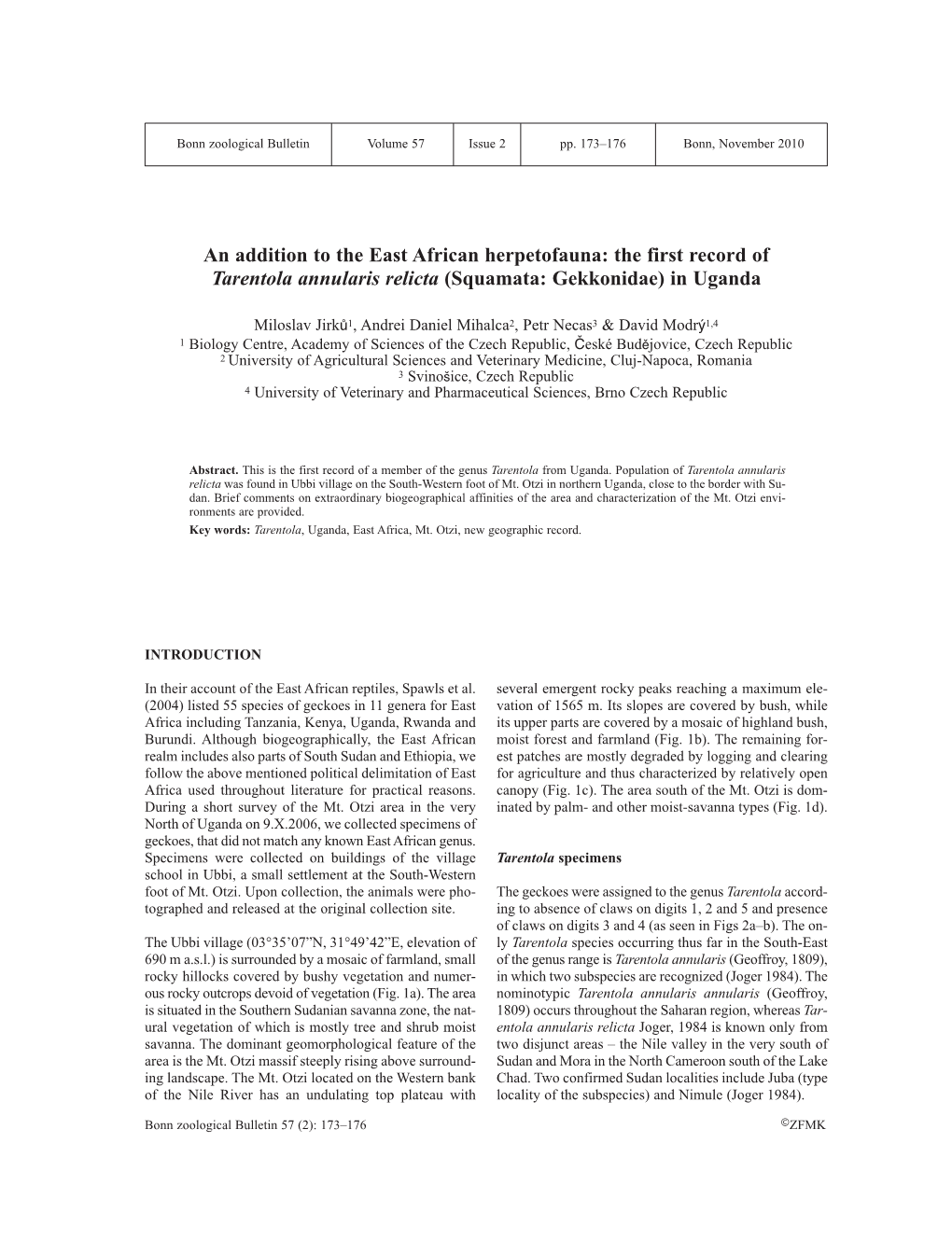 The First Record of Tarentola Annularis Relicta (Squamata: Gekkonidae) in Uganda