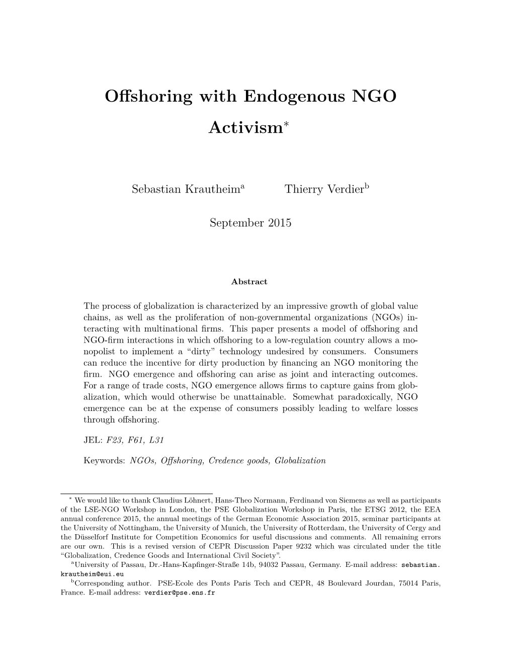 Offshoring with Endogenous NGO Activism