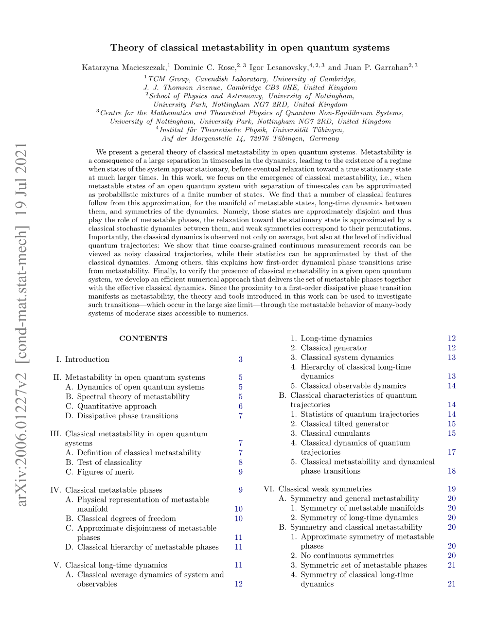 Theory of Classical Metastability in Open Quantum Systems