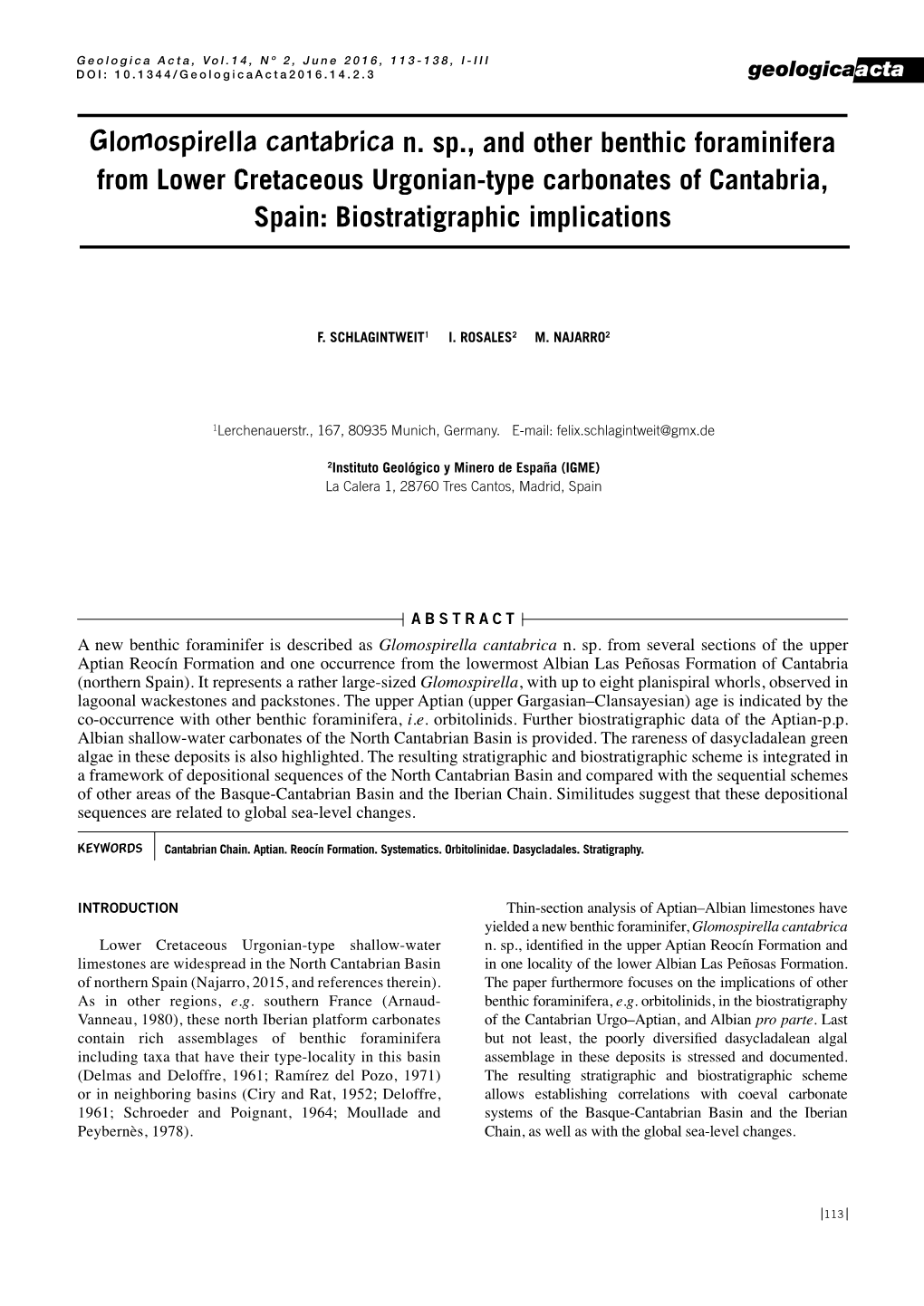 Glomospirella Cantabrica N. Sp., and Other Benthic Foraminifera from Lower Cretaceous Urgonian-Type Carbonates of Cantabria, Spain: Biostratigraphic Implications