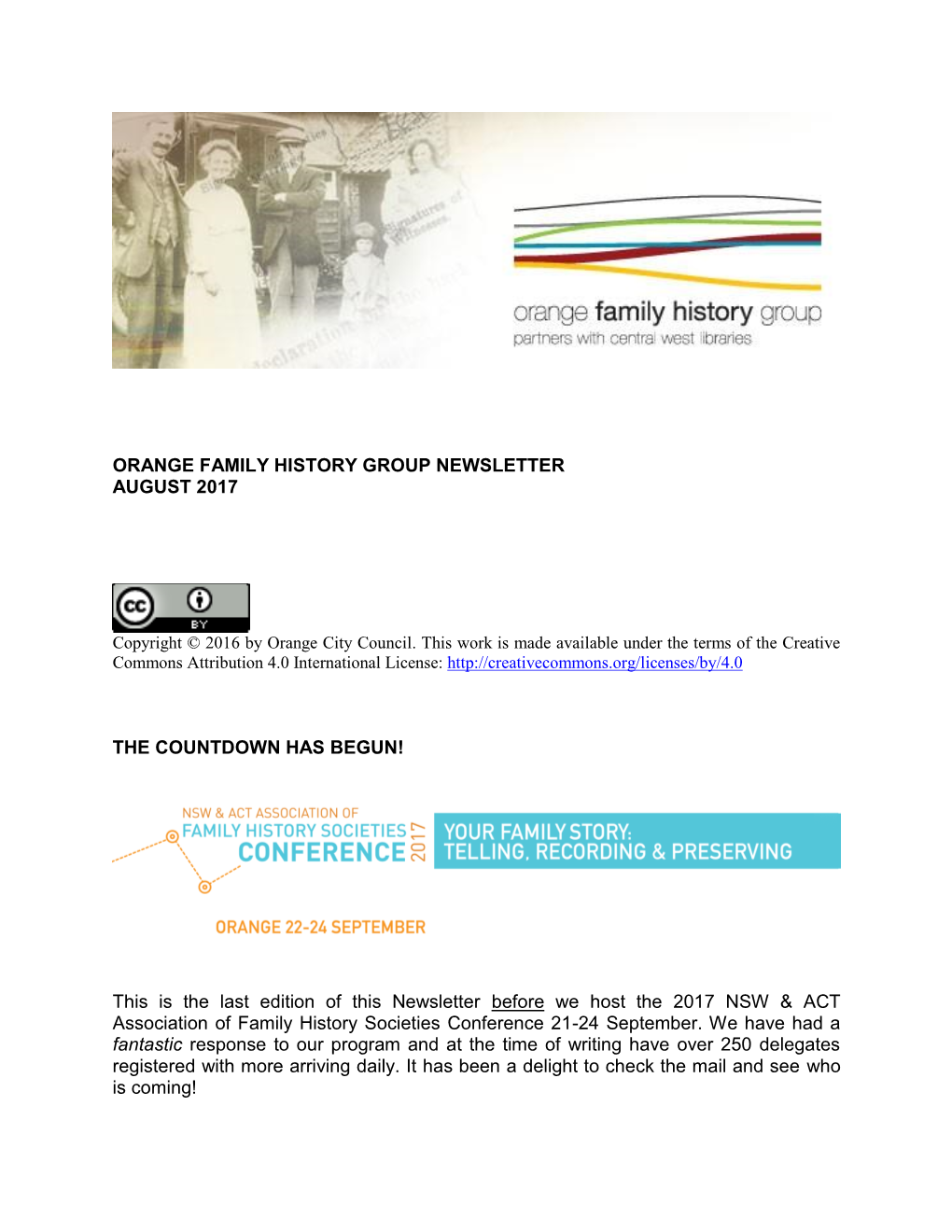 Orange Family History Group Newsletter August 2017 The