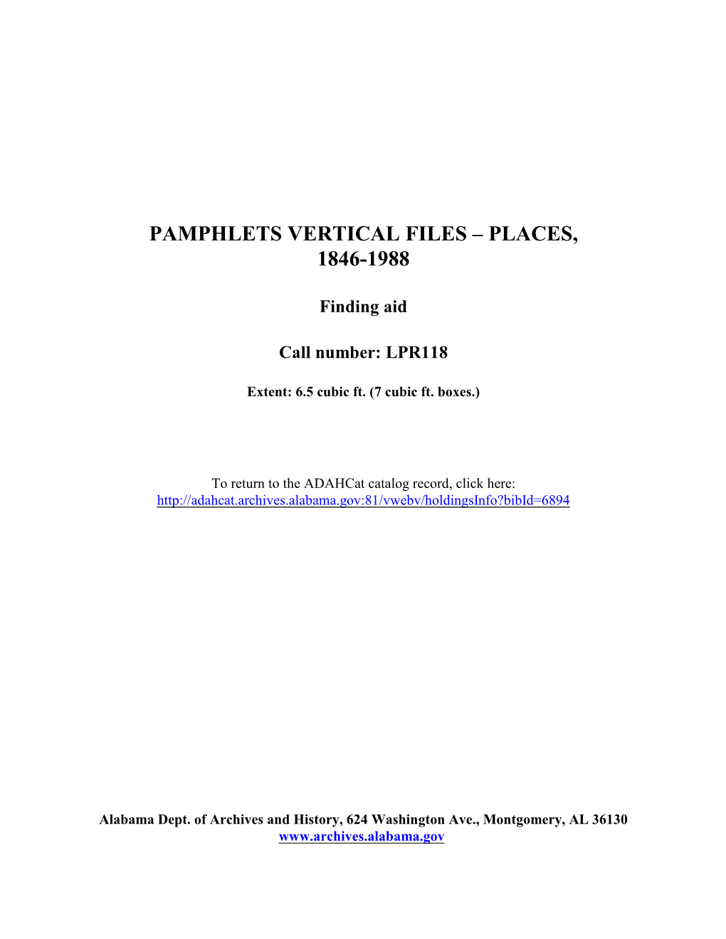 Pamphlets Vertical Files -- Places Finding