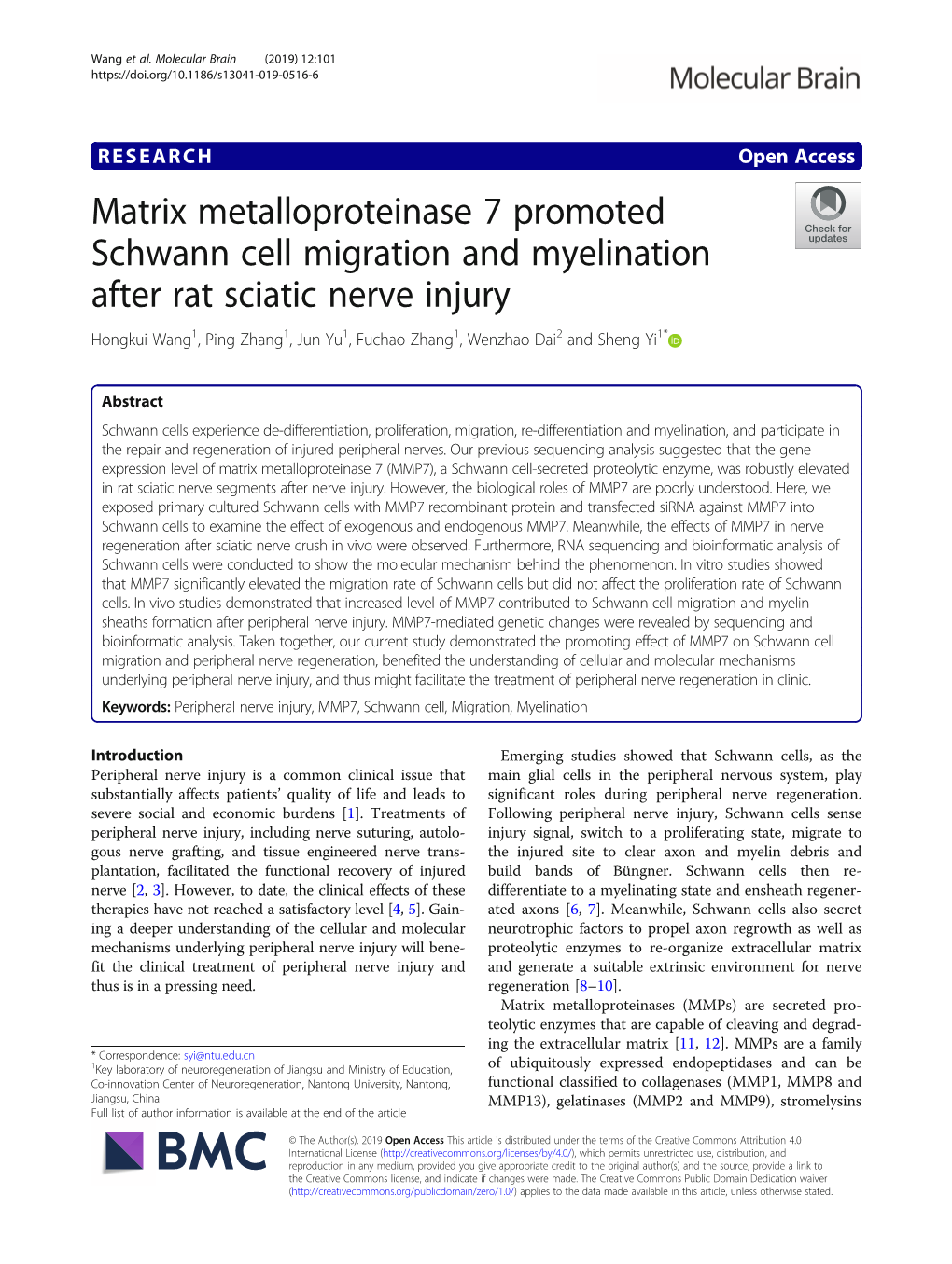 Matrix Metalloproteinase 7 Promoted Schwann Cell Migration and Myelination After Rat Sciatic Nerve Injury