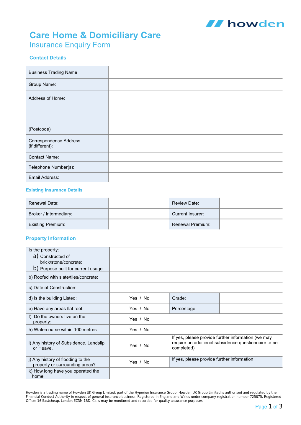 Existing Insurance Details