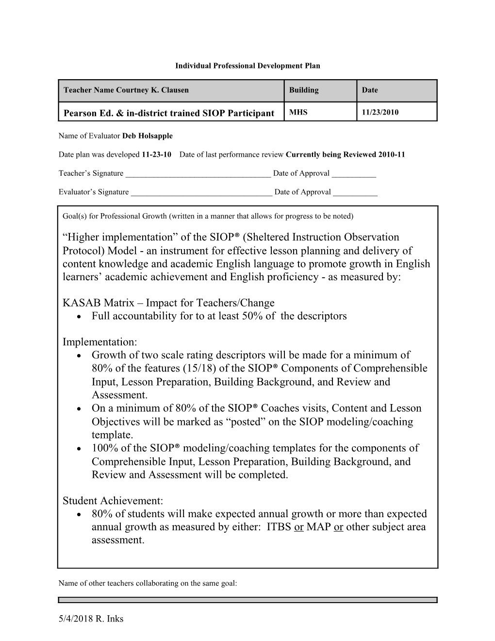 Individual Professional Development Plan s2