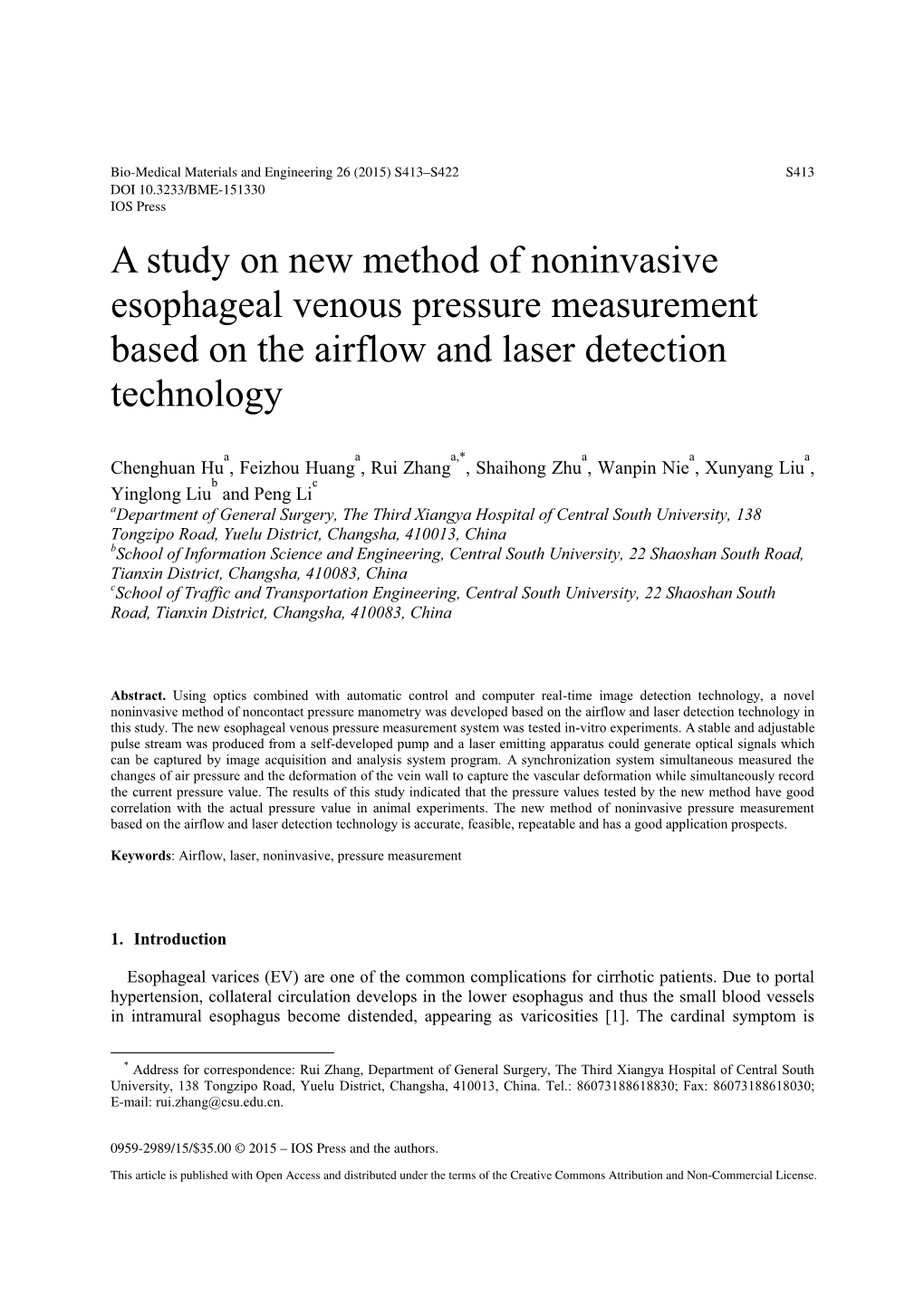 A Study on New Method of Noninvasive Esophageal Venous Pressure Measurement Based on the Airflow and Laser Detection Technology