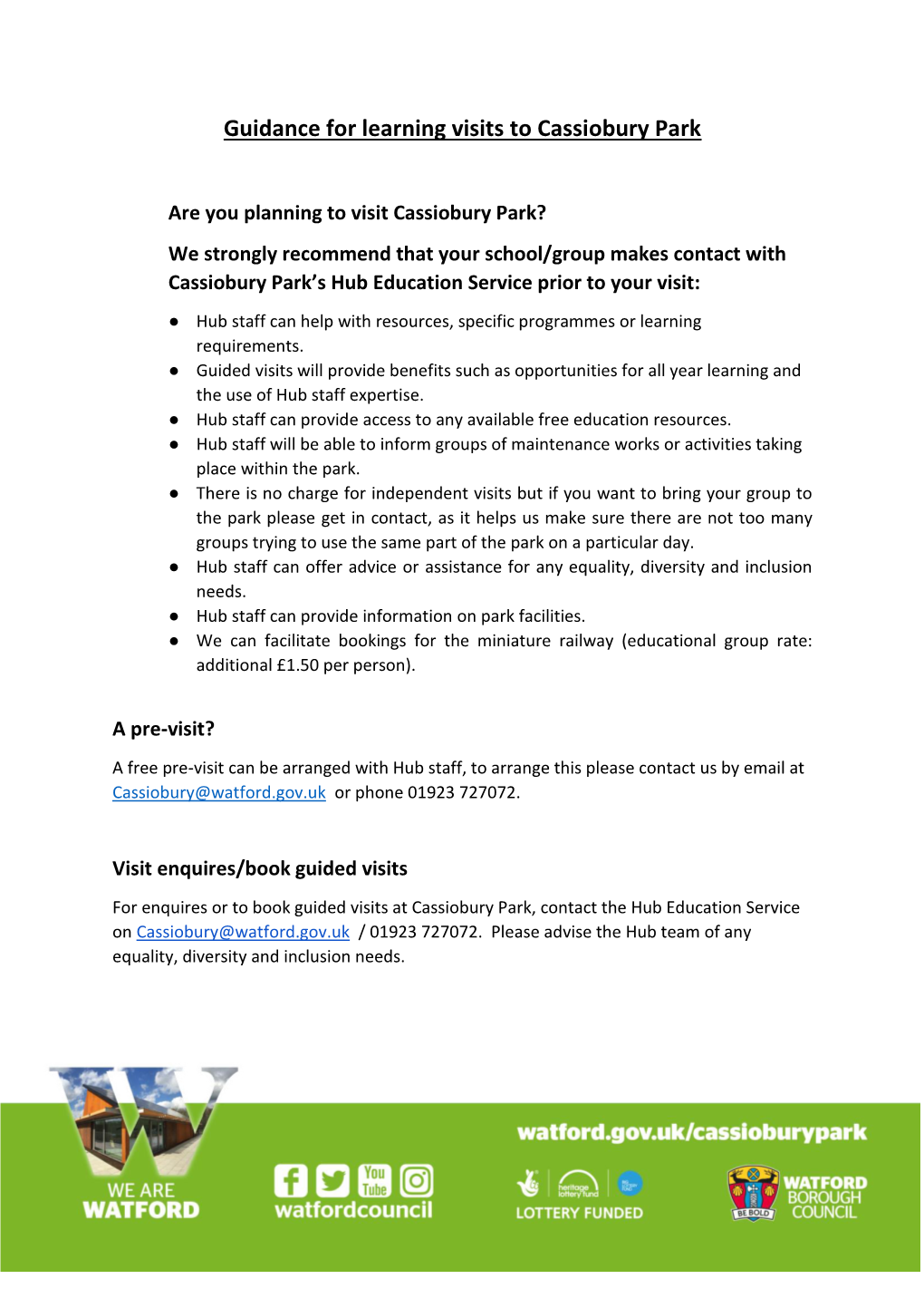 Guidance for Learning Visits to Cassiobury Park