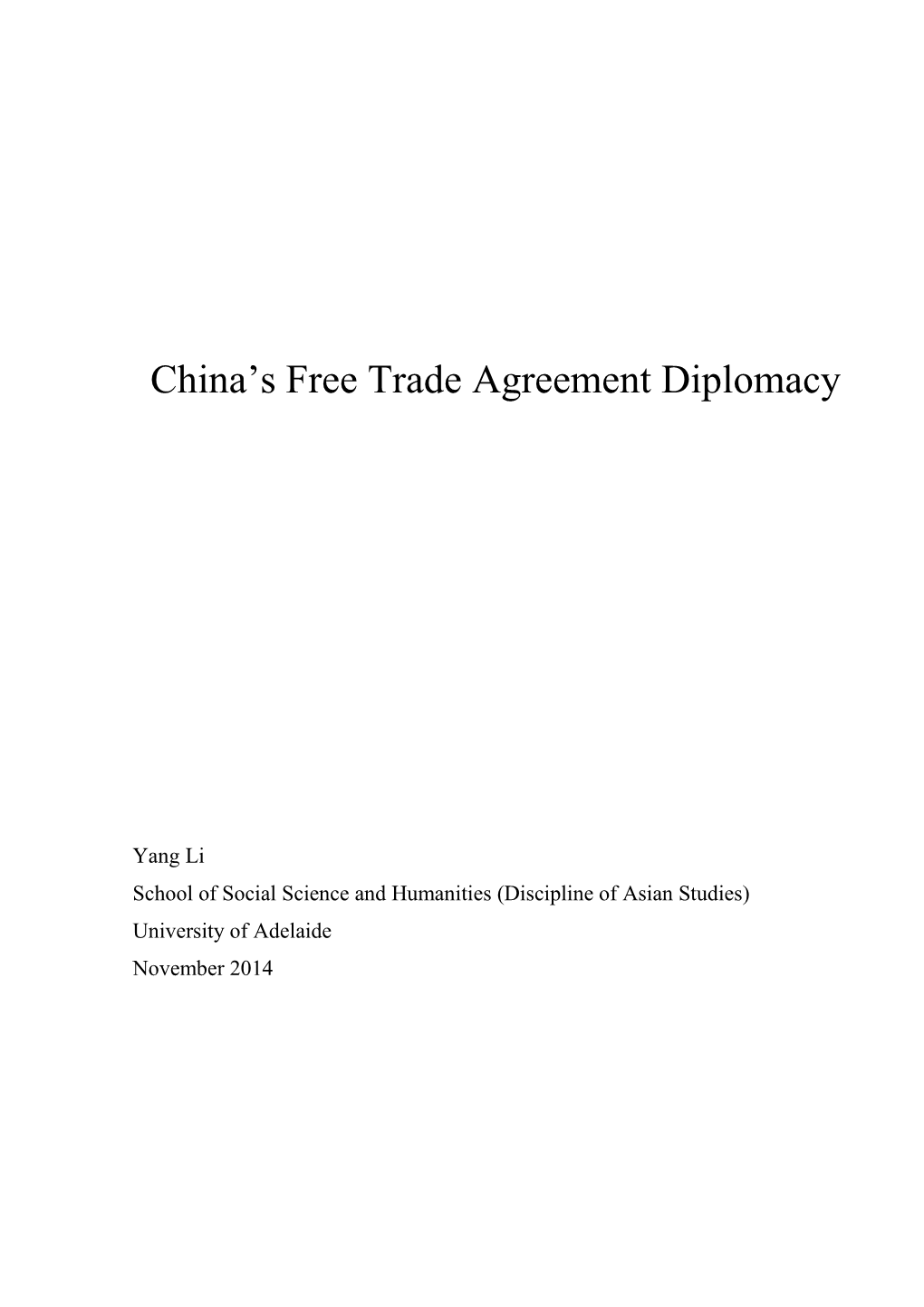 China's Free Trade Agreement Diplomacy