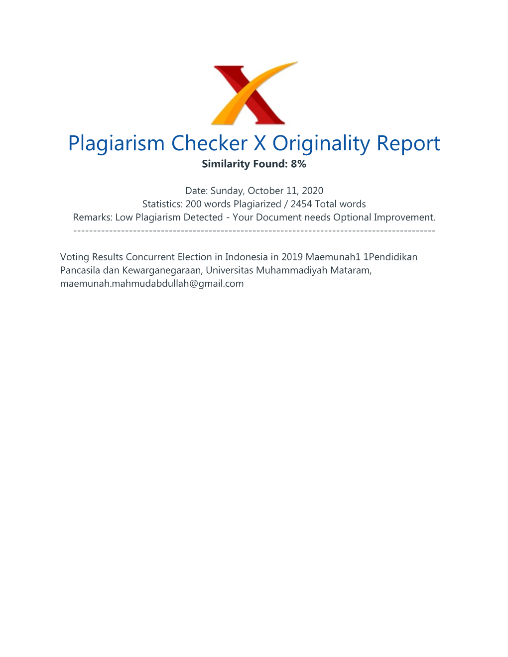 Plagiarism Checker X Originality Report Similarity Found: 8%