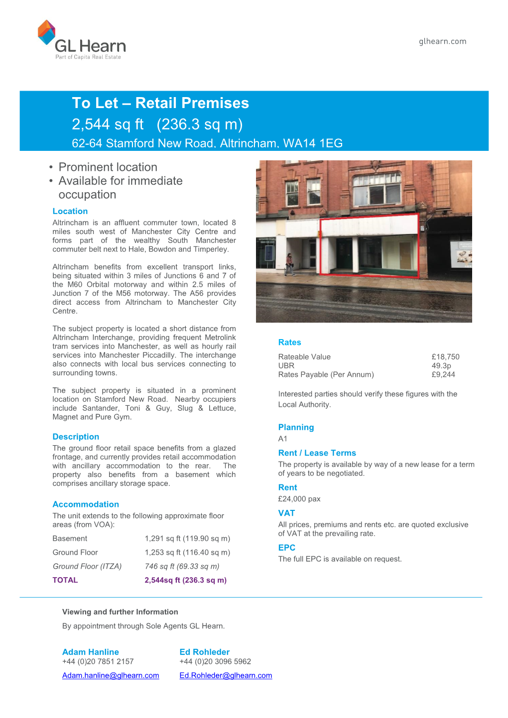 Retail Premises 2544 Sq Ft (236.3 Sq M)