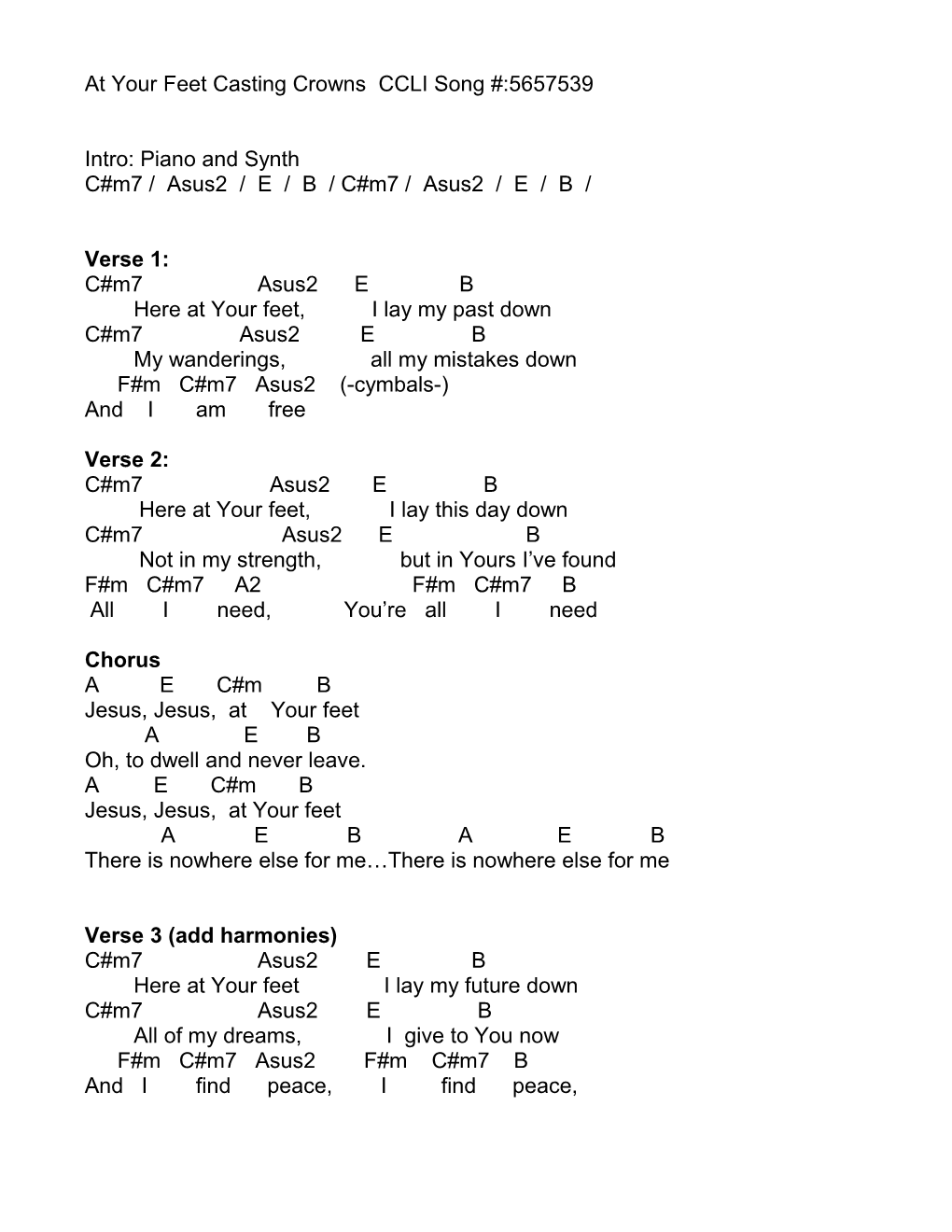 At Your Feet Casting Crowns CCLI Song #:5657539