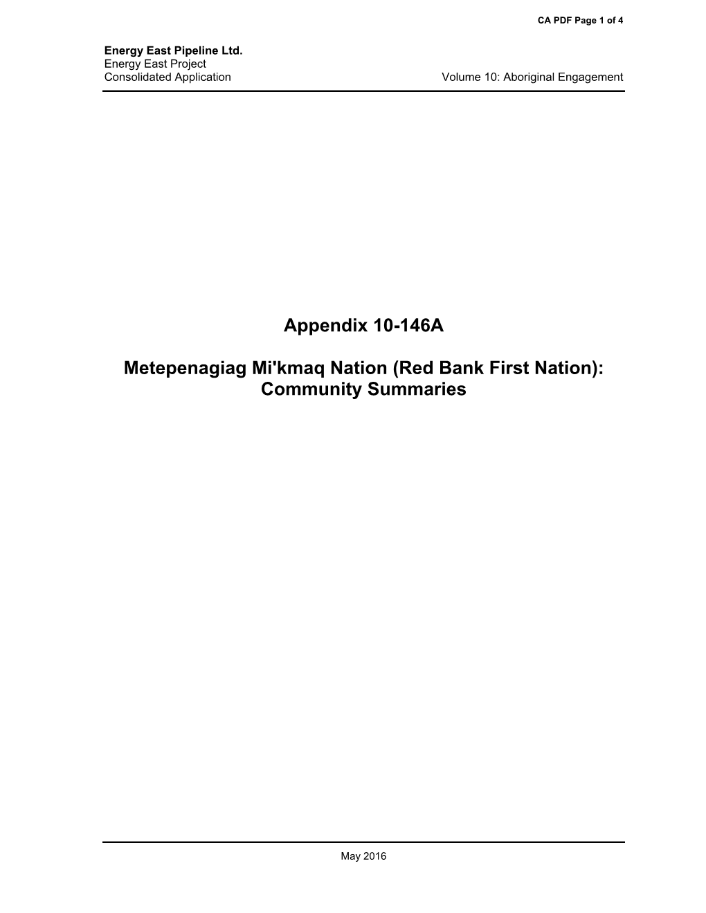 Appendix 10-146A Metepenagiag Mi'kmaq Nation (Red Bank First