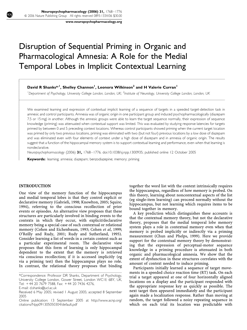 A Role for the Medial Temporal Lobes in Implicit Contextual Learning