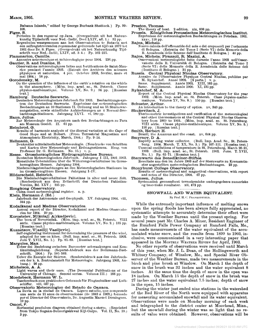 March, 1905. Monthly Weather Review