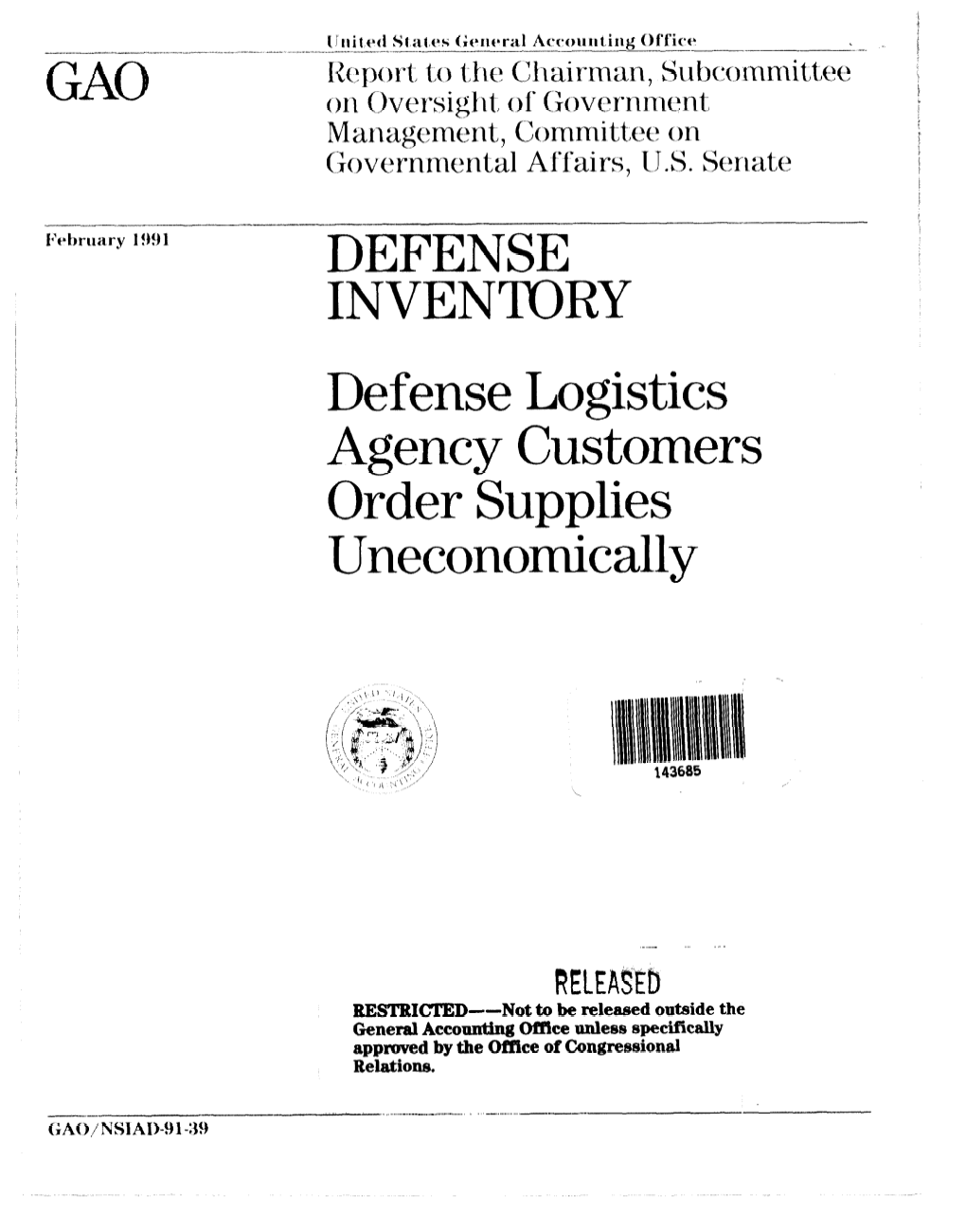 Defense Logistics Agency Customers Order Supplies Uneconomically
