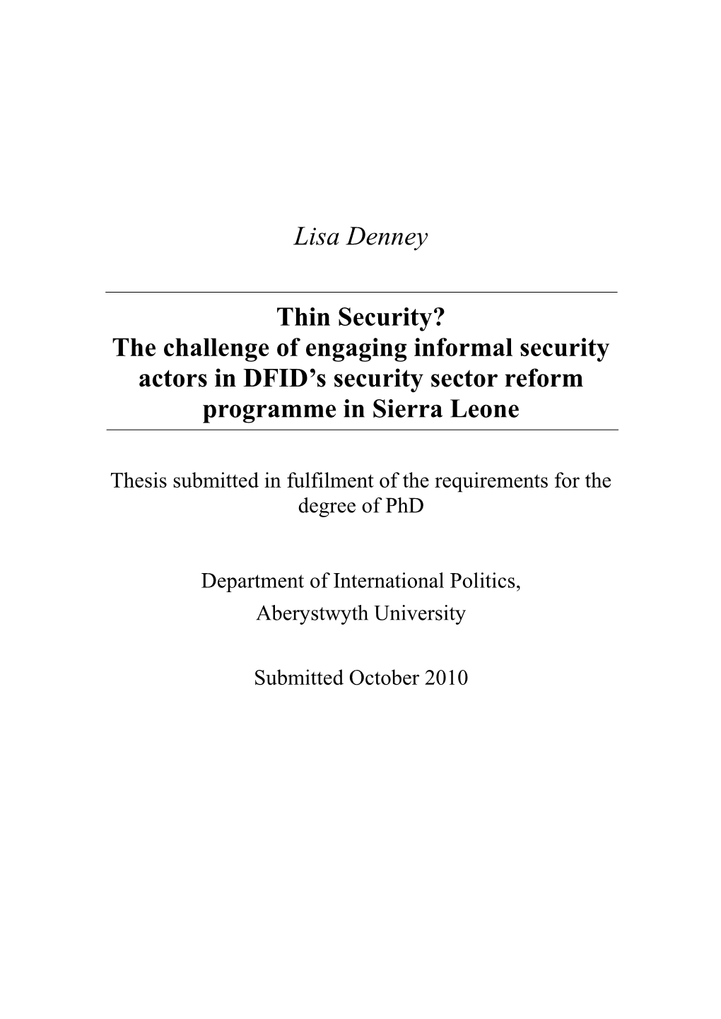 The Challenge of Engaging Informal Security Actors in DFID's