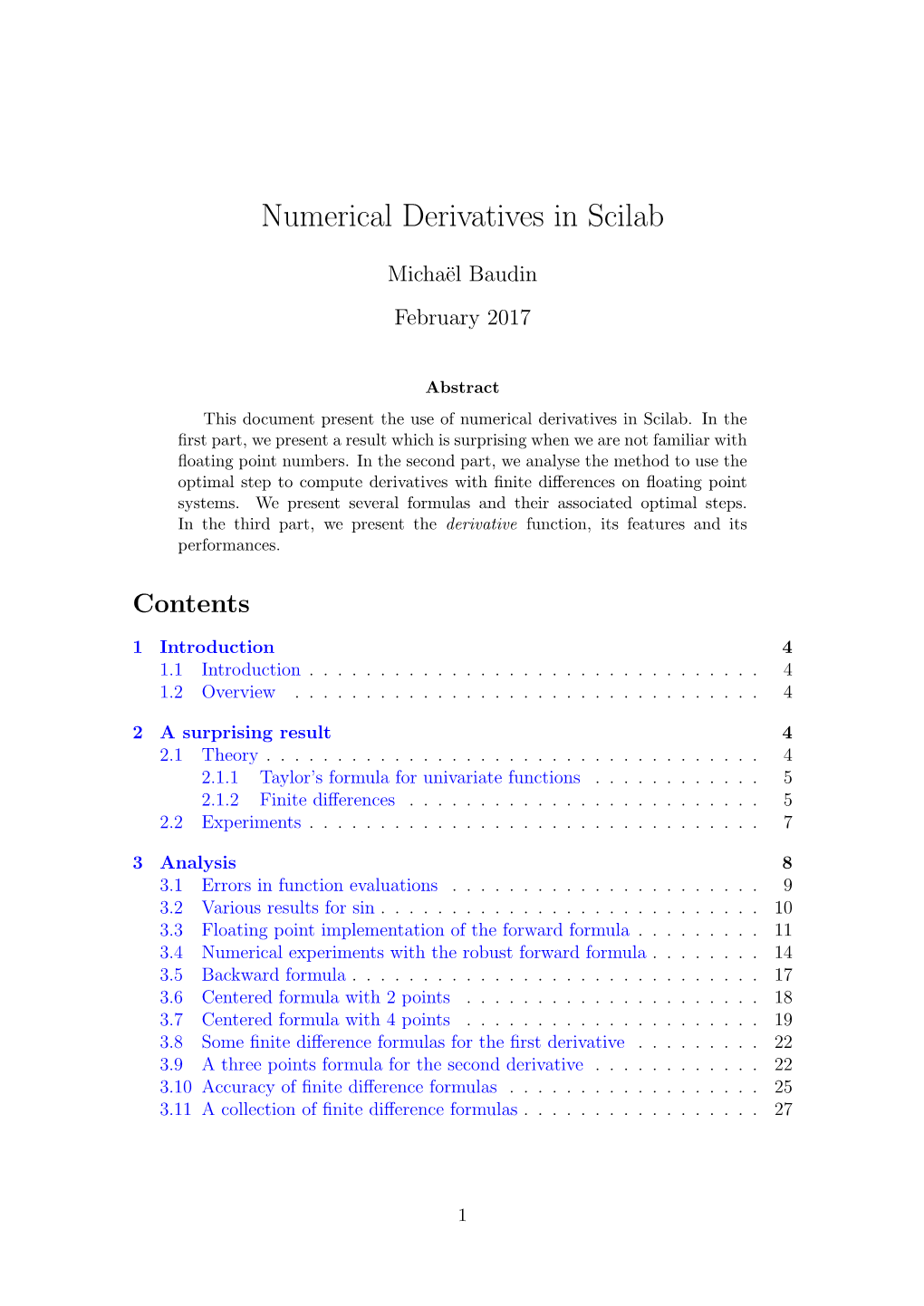 Numerical Derivatives in Scilab
