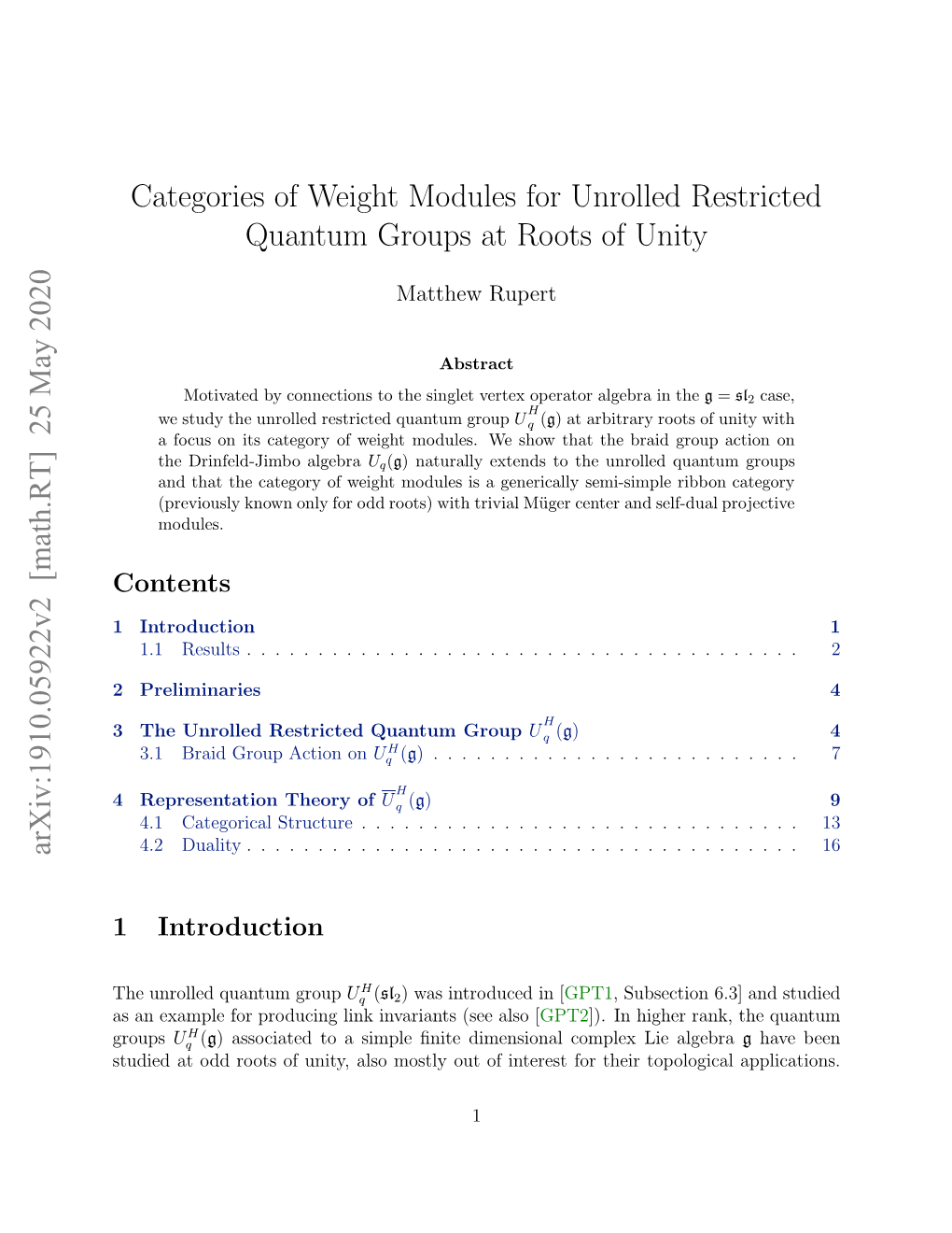 Categories of Weight Modules for Unrolled Restricted Quantum