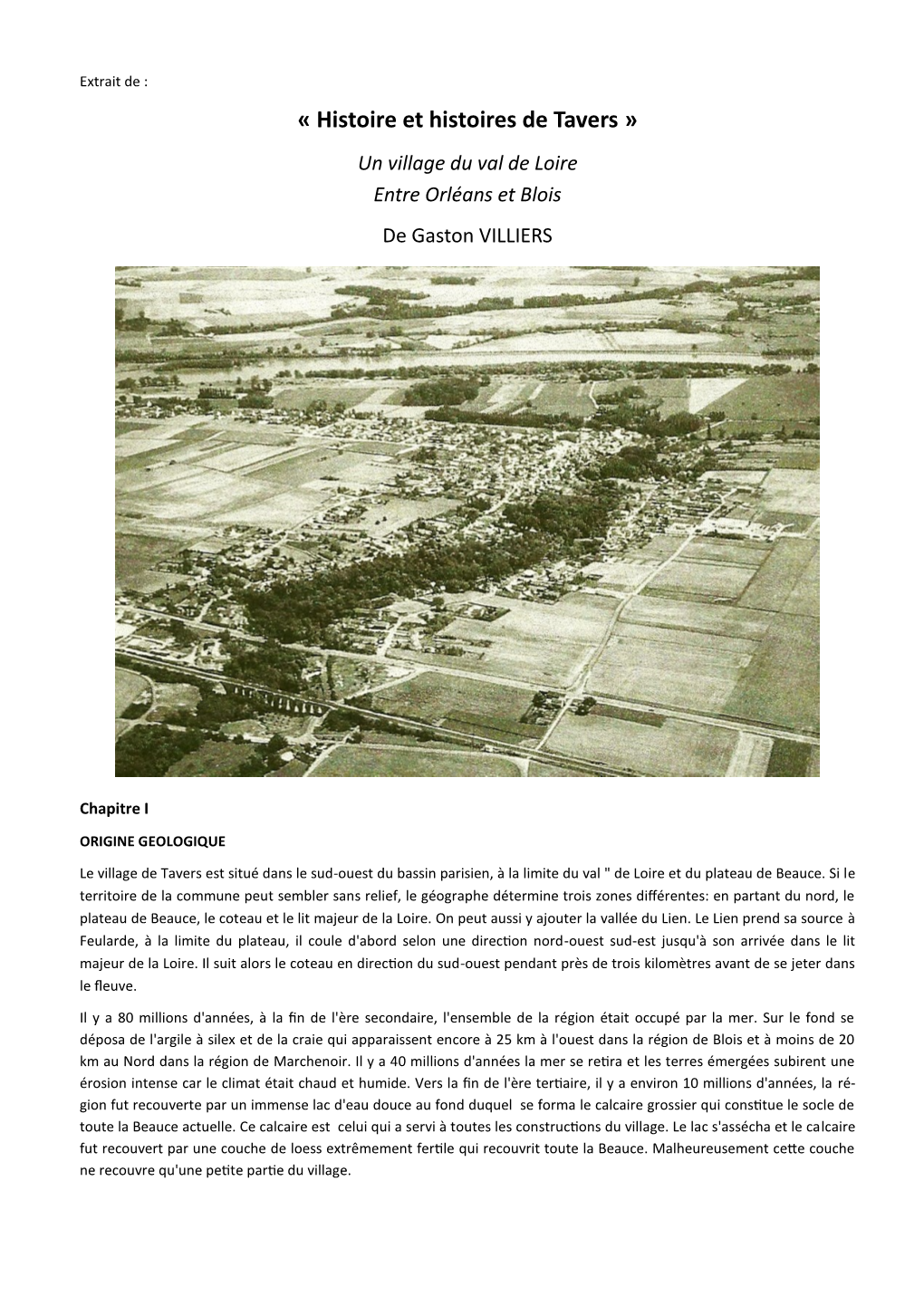 « Histoire Et Histoires De Tavers » Un Village Du Val De Loire Entre Orléans Et Blois De Gaston VILLIERS