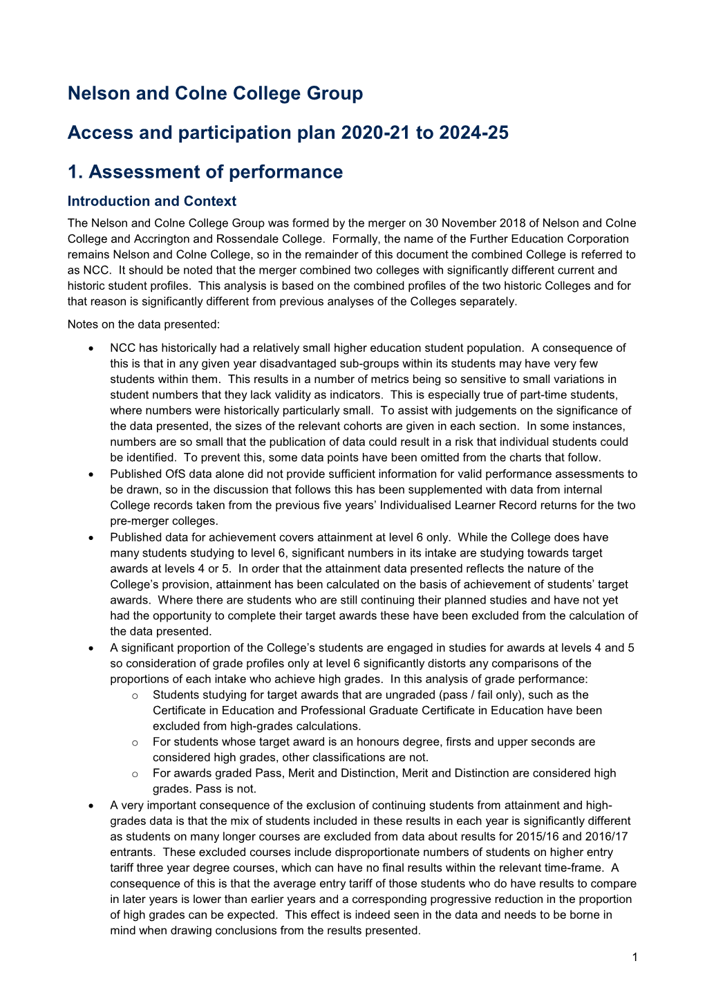 Nelson and Colne College Group Access and Participation Plan 2020