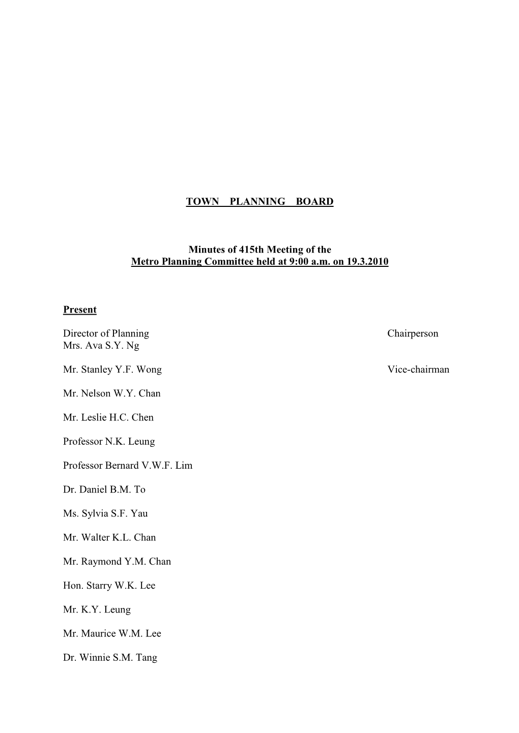 TOWN PLANNING BOARD Minutes of 415Th Meeting of the Metro
