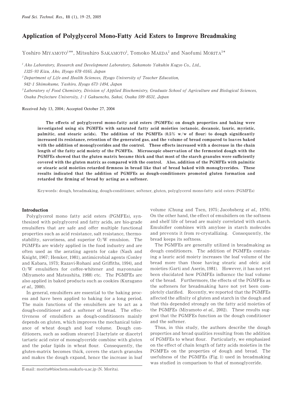 Application of Polyglycerol Mono-Fatty Acid Esters to Improve Breadmaking