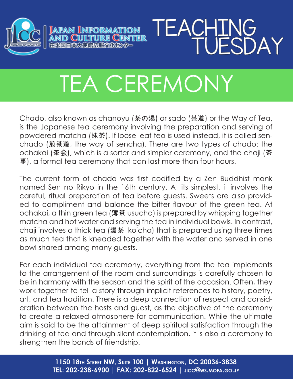 JICC Teaching Tuesday: Tea Ceremony