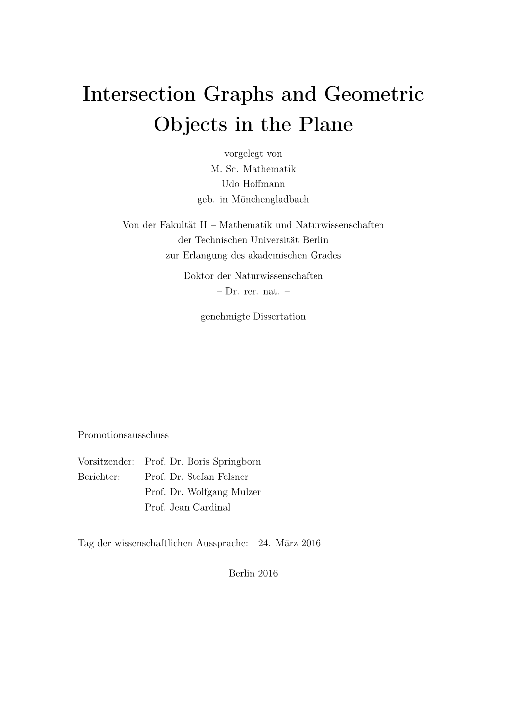 Intersection Graphs and Geometric Objects in the Plane