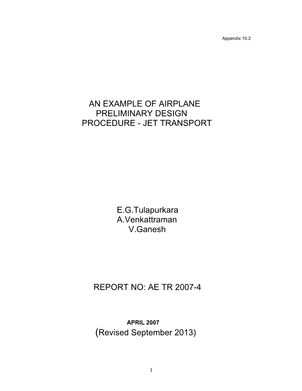 An Example of Airplane Preliminary Design Procedure - Jet Transport