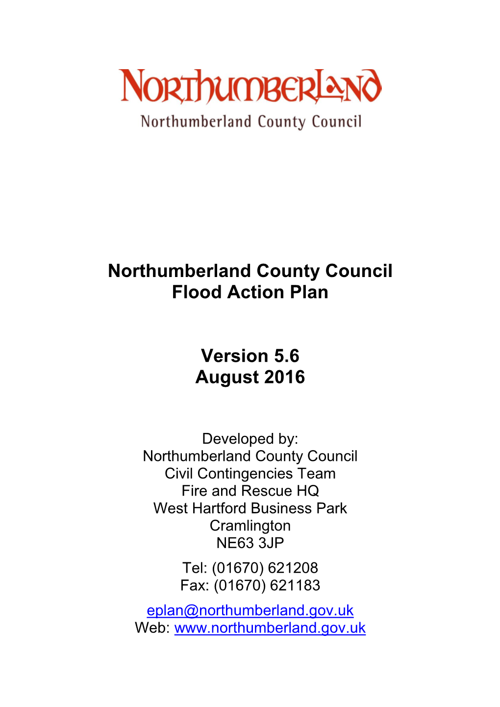 Northumberland County Council Flood Action Plan Version 5.6 August 2016
