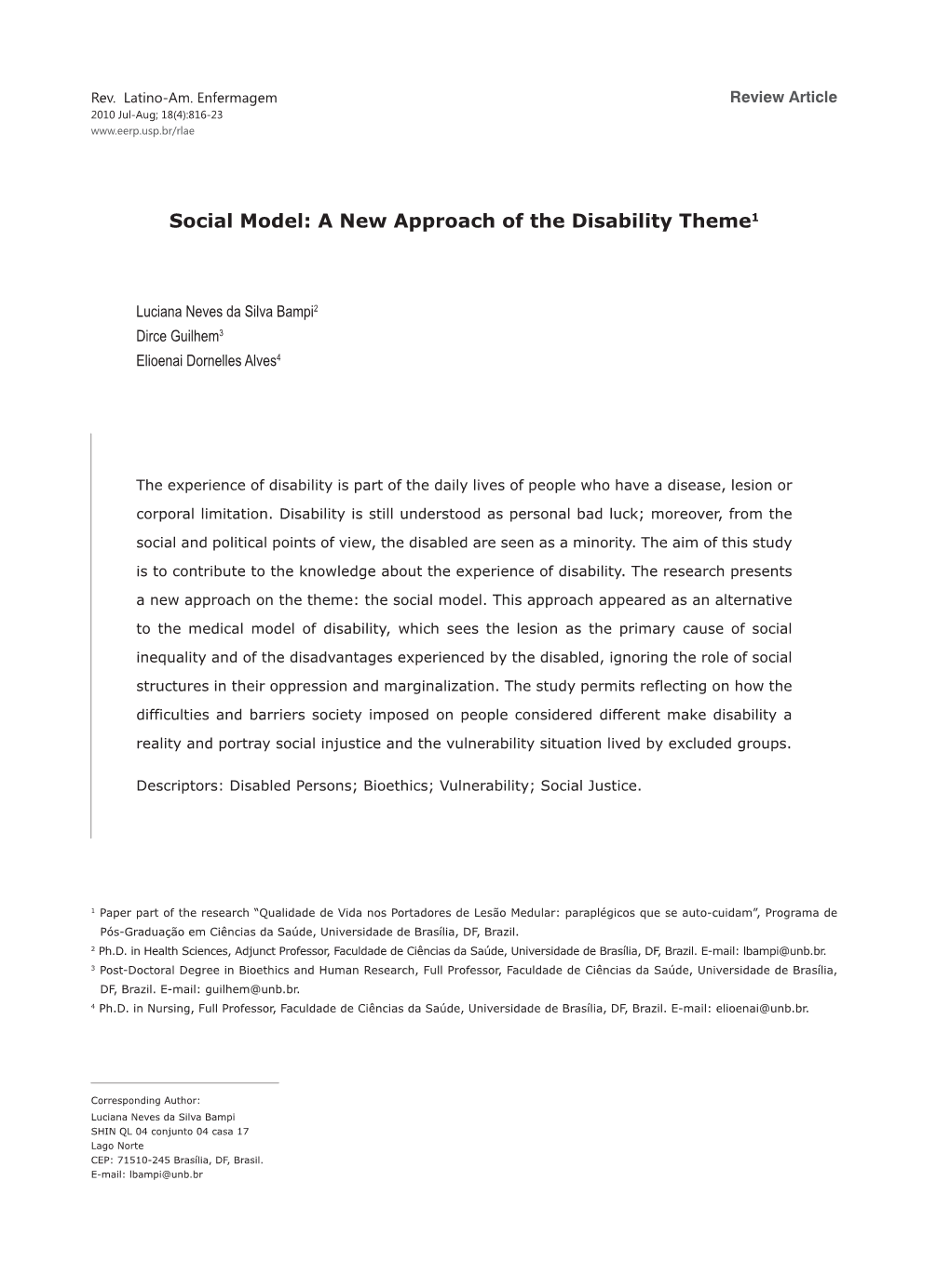 Social Model: a New Approach of the Disability Theme1