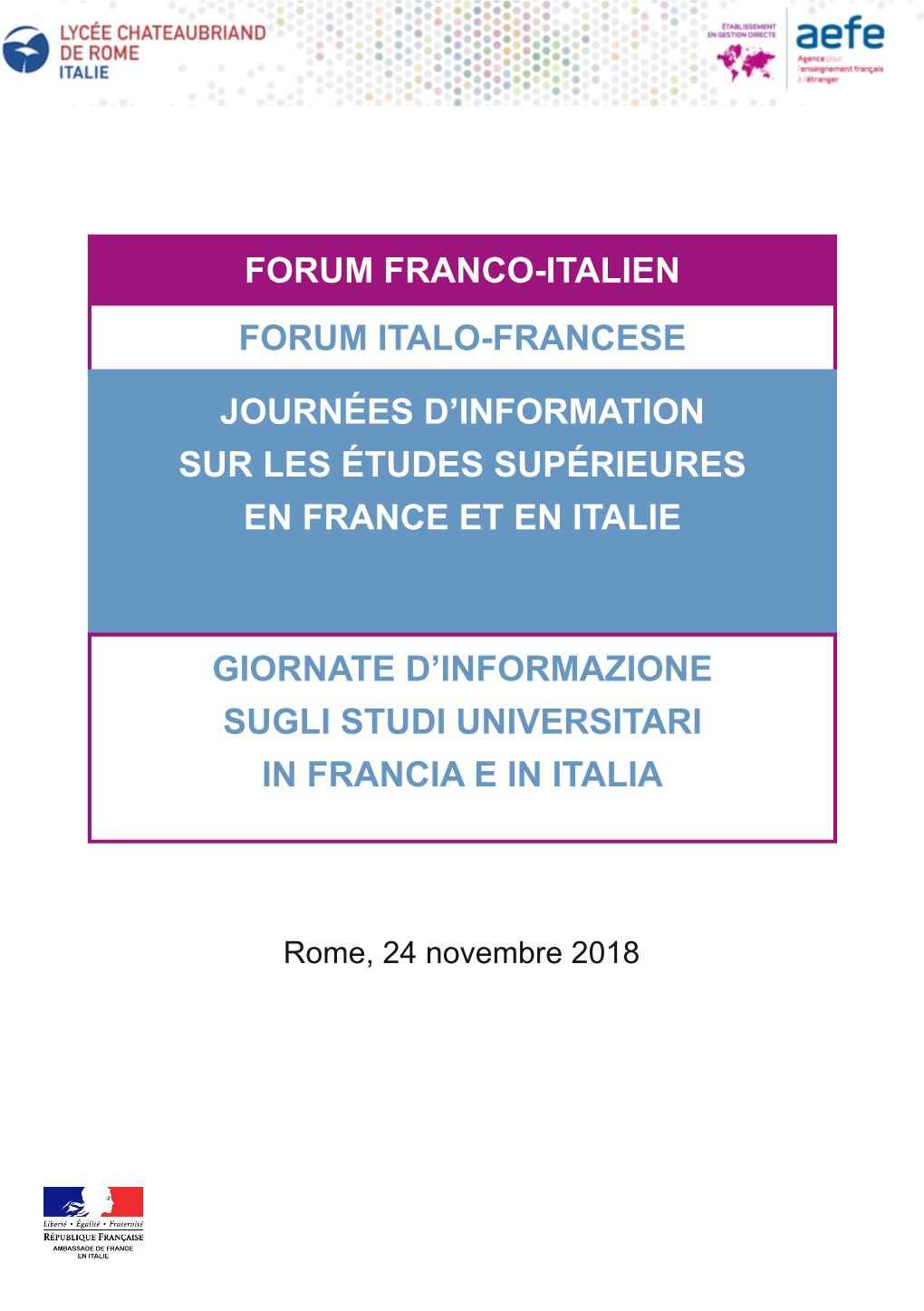 Journées D'information Sur Les Études Supérieures En France Et En Italie