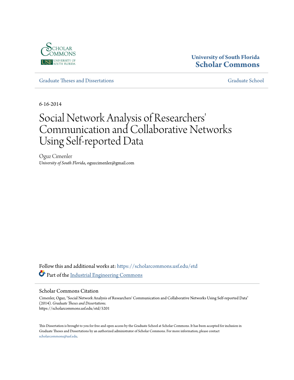 Social Network Analysis of Researchers' Communication And