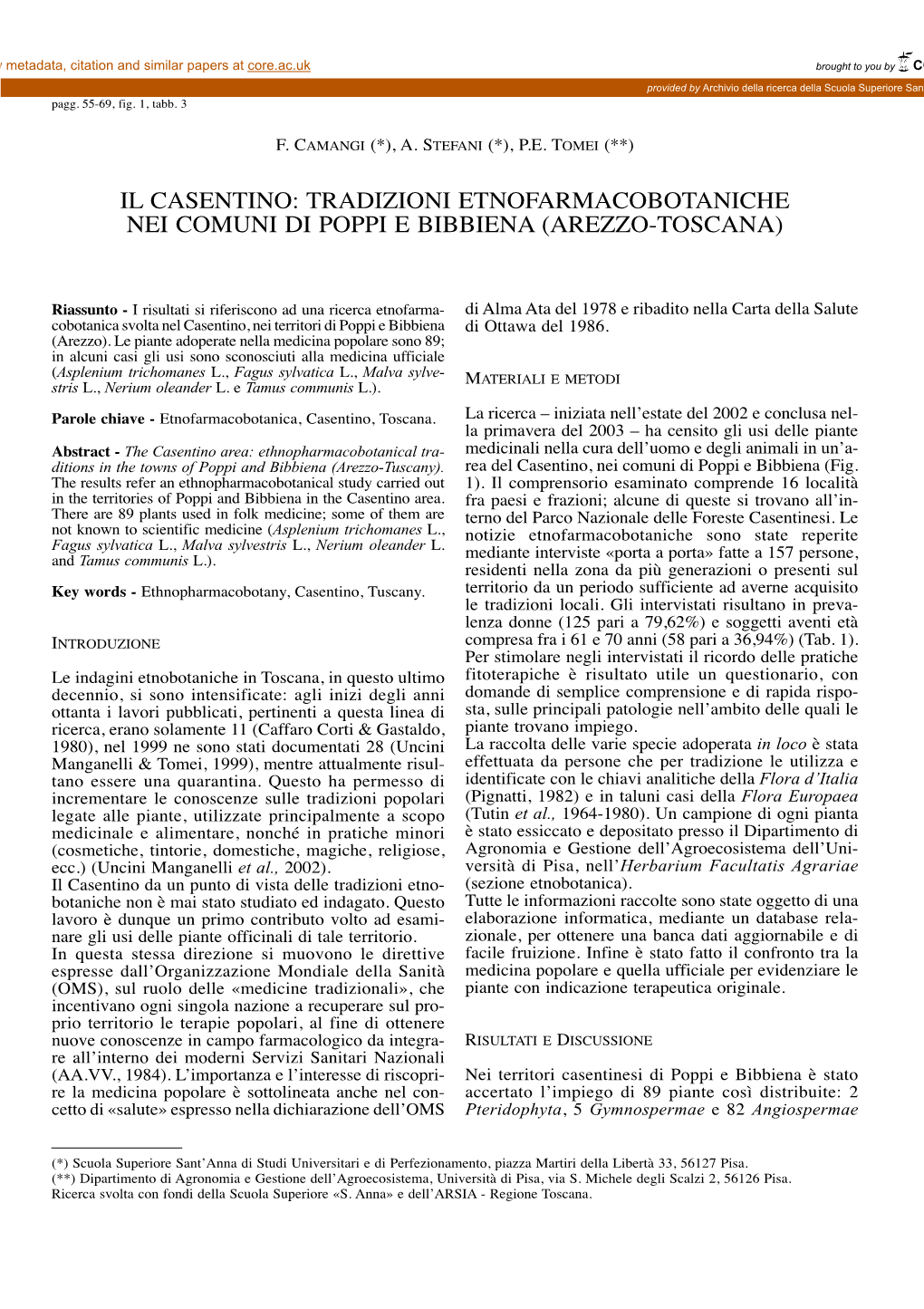 Il Casentino: Tradizioni Etnofarmacobotaniche Nei Comuni Di Poppi E Bibbiena (Arezzo-Toscana)