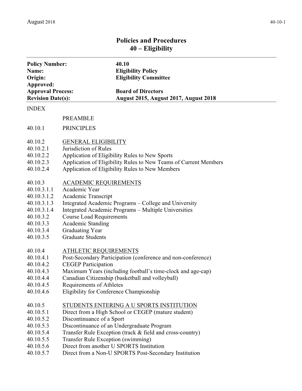 Policies and Procedures 40 – Eligibility