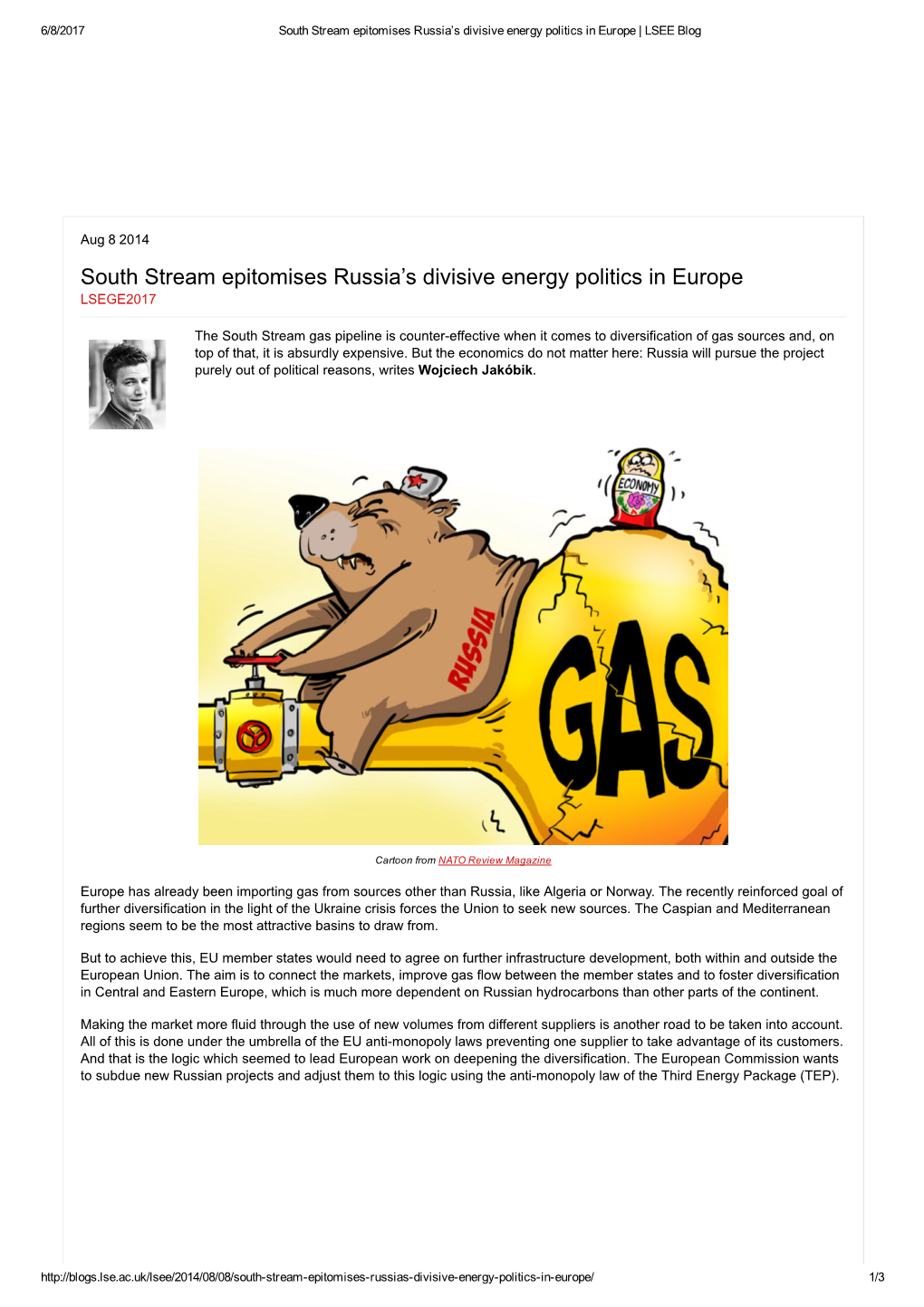 South Stream Epitomises Russia's Divisive Energy Politics in Europe