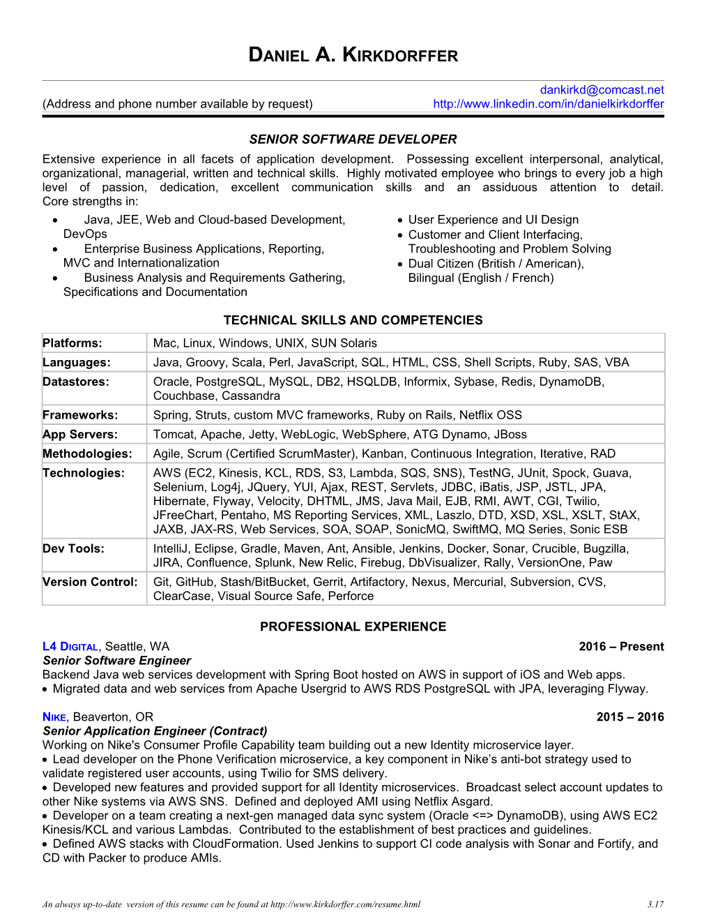 Daniel A. Kirkdorffer Resume