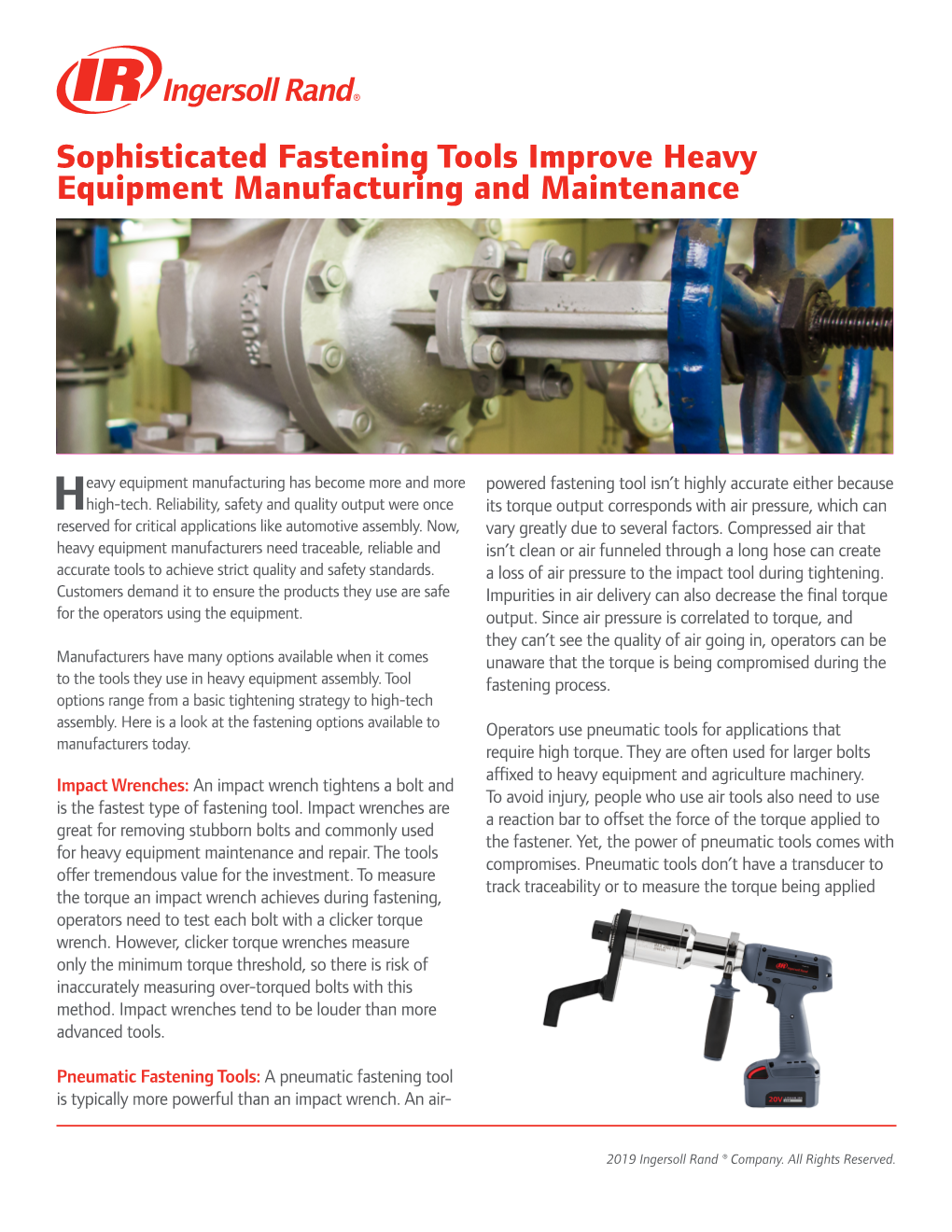 Sophisticated Fastening Tools Improve Heavy Equipment Manufacturing and Maintenance