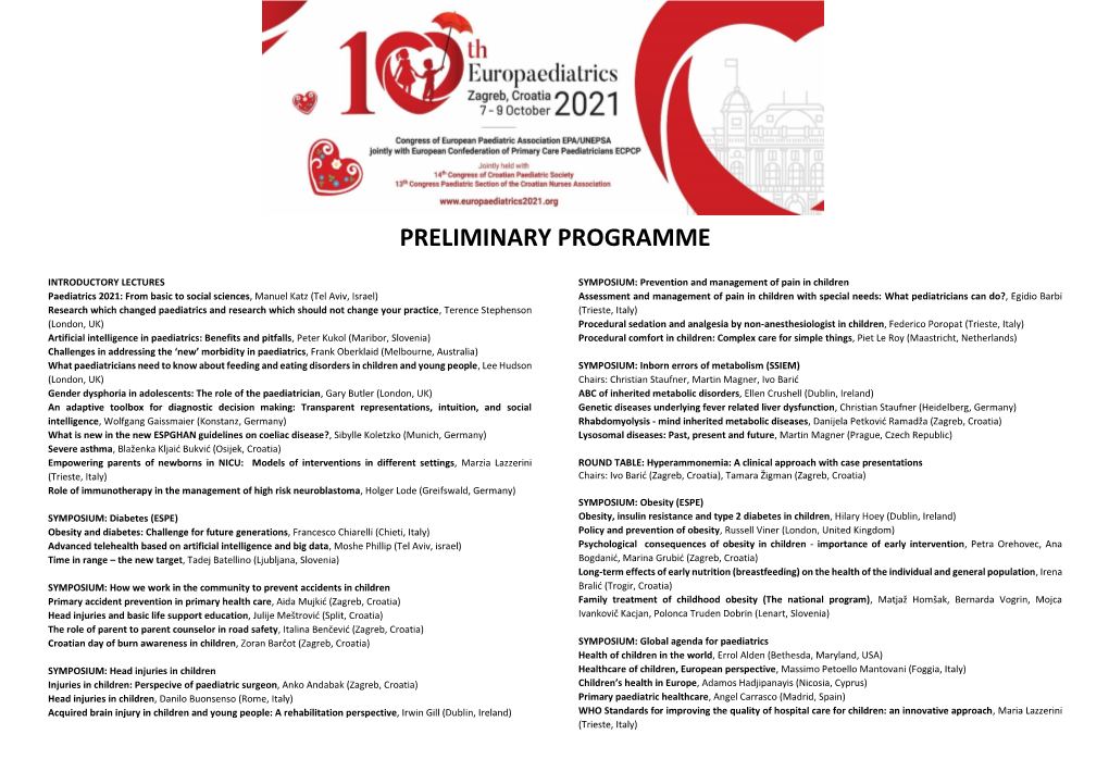 Preliminary Programme