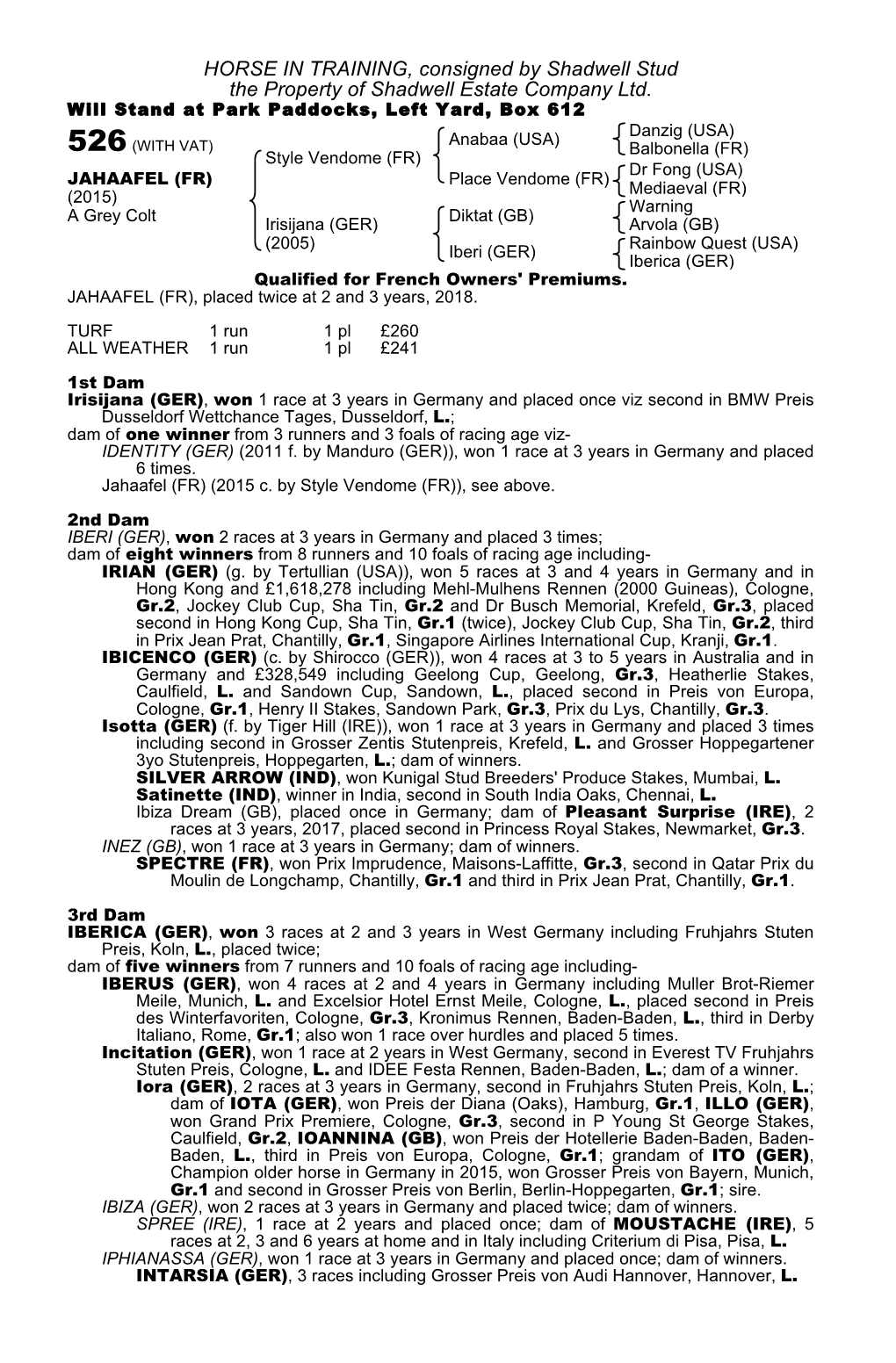 HORSE in TRAINING, Consigned by Shadwell Stud the Property of Shadwell Estate Company Ltd