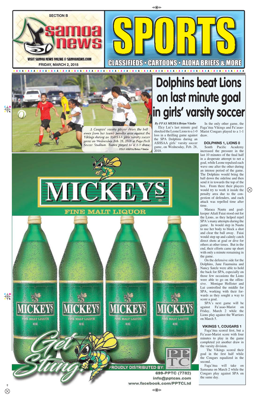 Dolphins Beat Lions on Last Minute Goal in Girls' Varsity Soccer