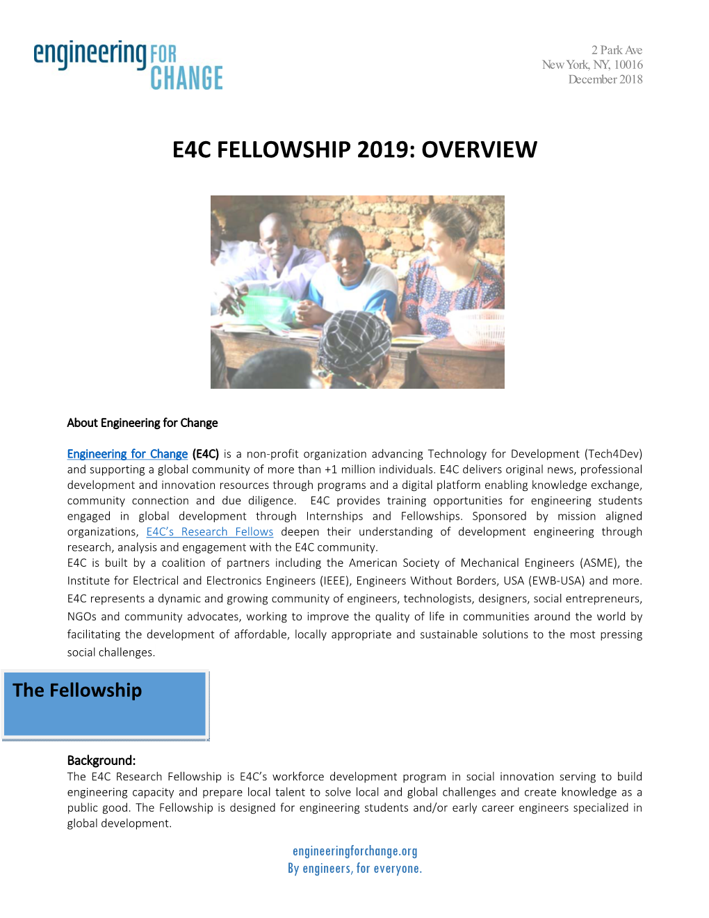 E4c Fellowship 2019: Overview