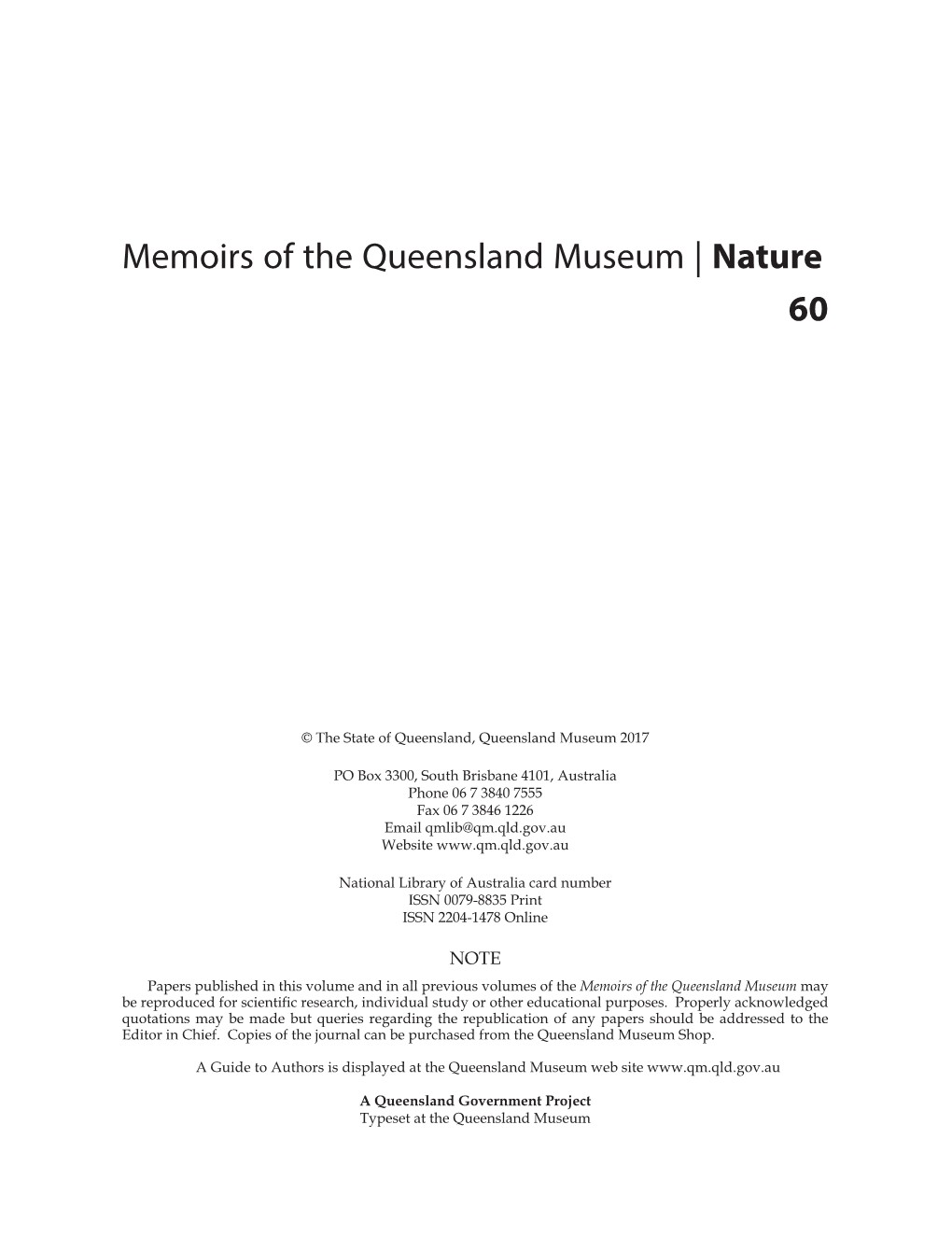 Memoirs of the Queensland Museum | Nature 60