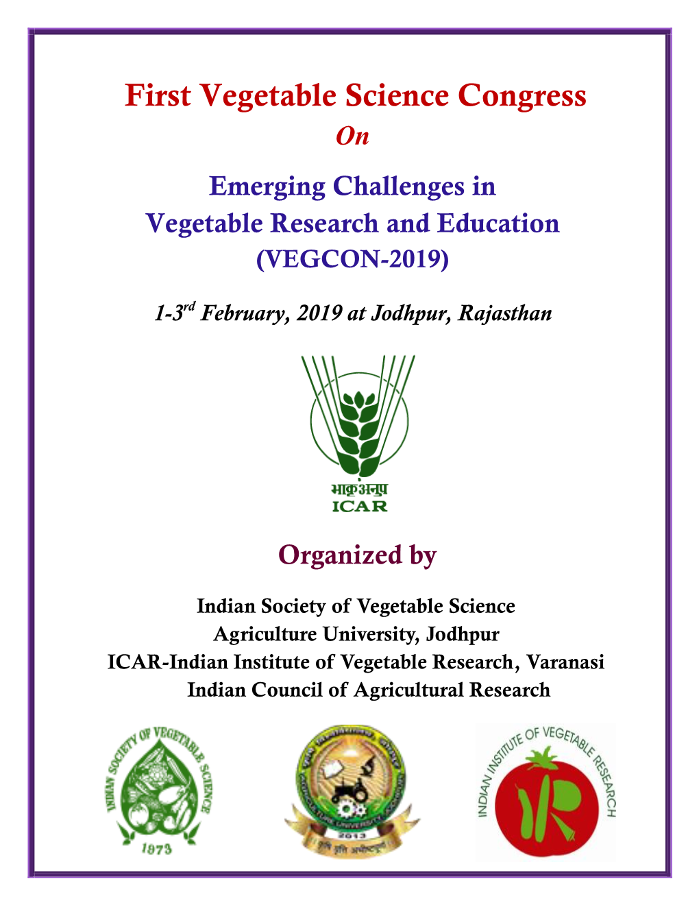 First Vegetable Science Congress On