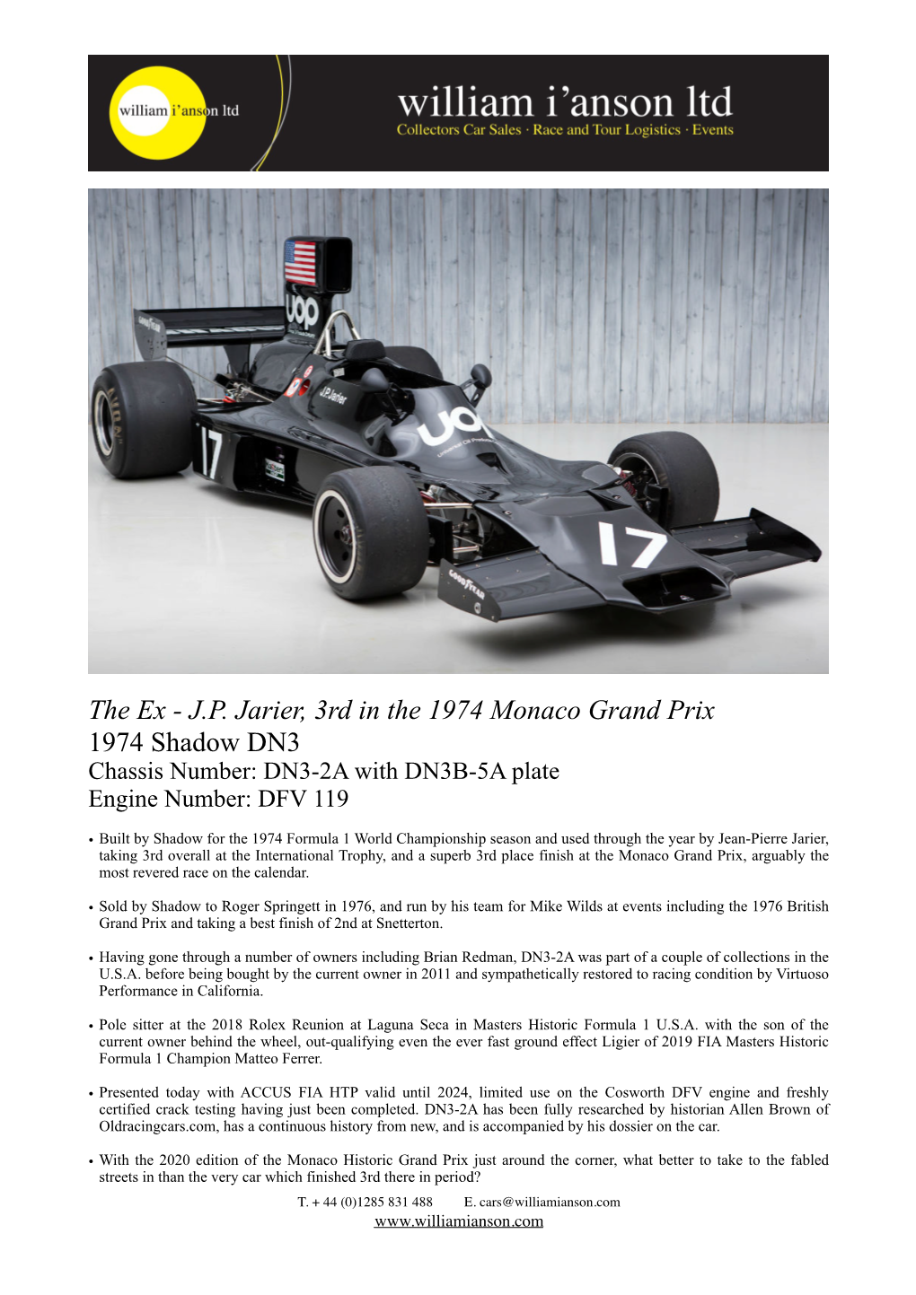 The Ex-J.P. Jarier 1974 Shadow DN3 Formula 1